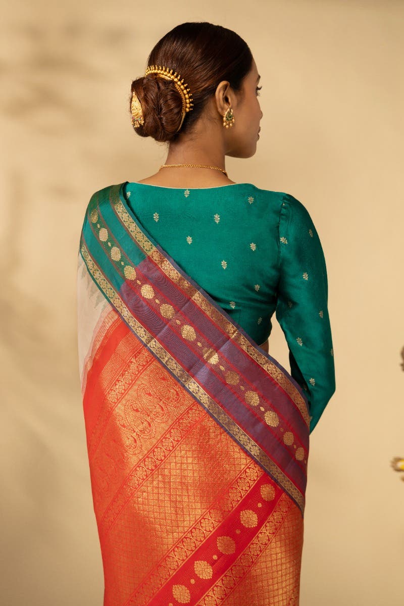 Kamalam-Off White Kanchipuram Silk Saree