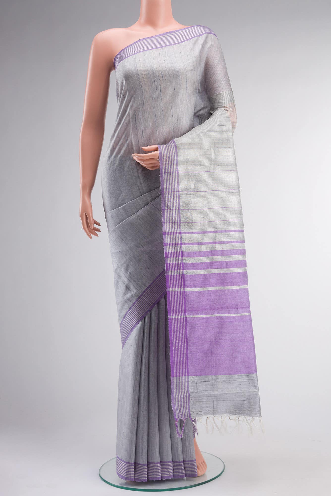 Lavender Lush-Grey Bhagalpuri Tussar Silk Saree