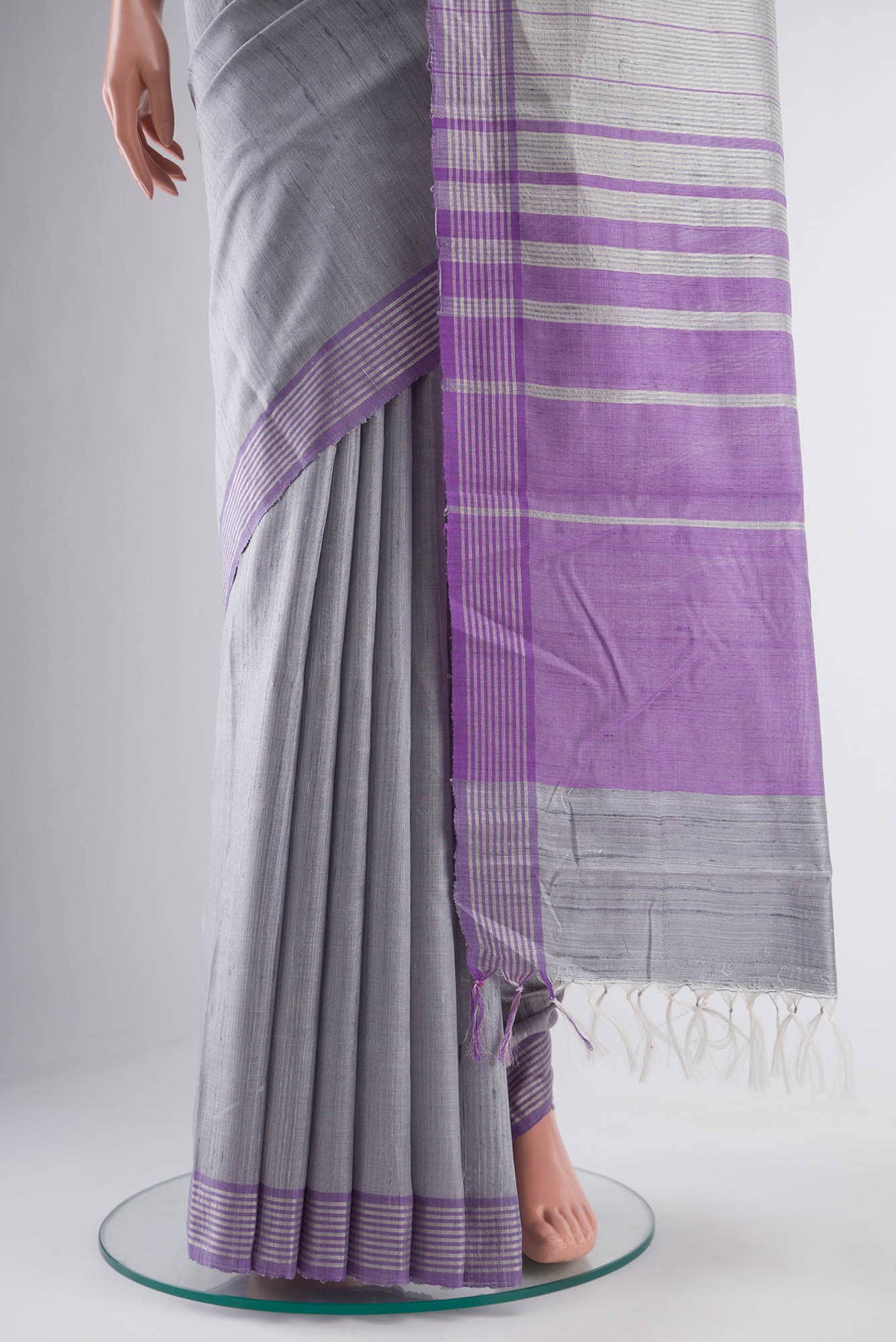 Lavender Lush-Grey Bhagalpuri Tussar Silk Saree