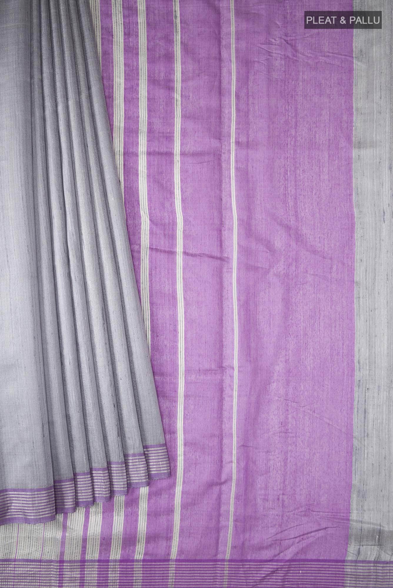Lavender Lush-Grey Bhagalpuri Tussar Silk Saree