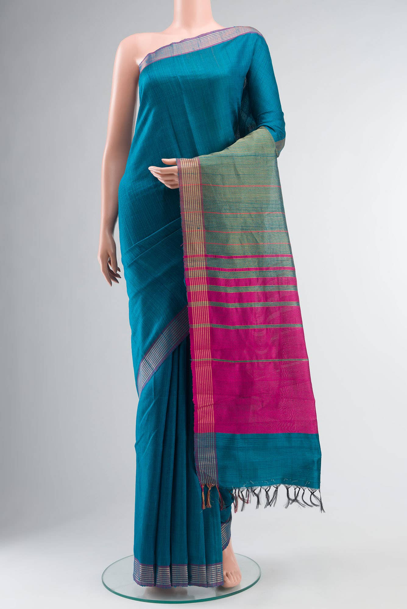 Ocean Orchid-Blue Bhagalpuri Tussar Silk Saree