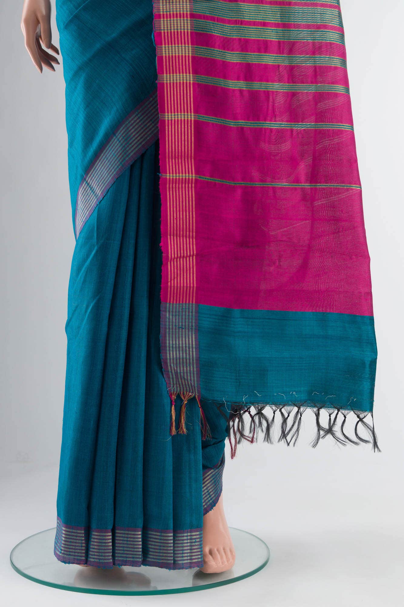 Ocean Orchid-Blue Bhagalpuri Tussar Silk Saree
