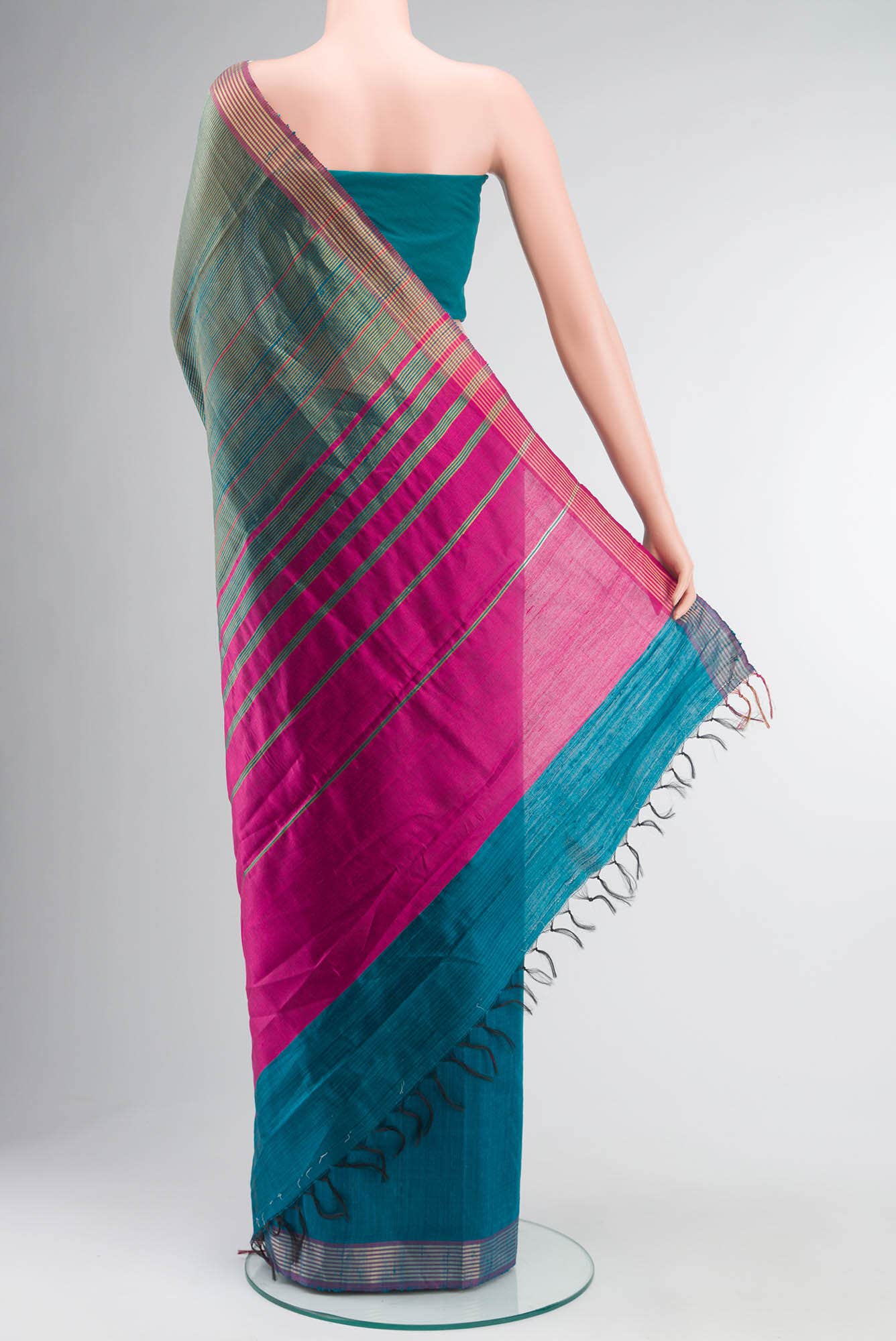 Ocean Orchid-Blue Bhagalpuri Tussar Silk Saree