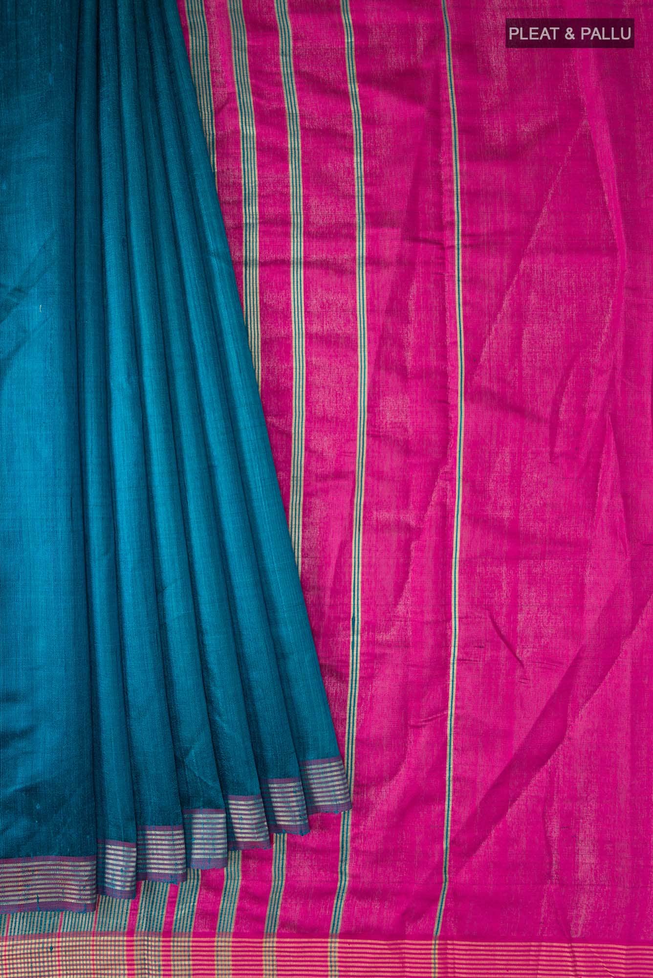 Ocean Orchid-Blue Bhagalpuri Tussar Silk Saree