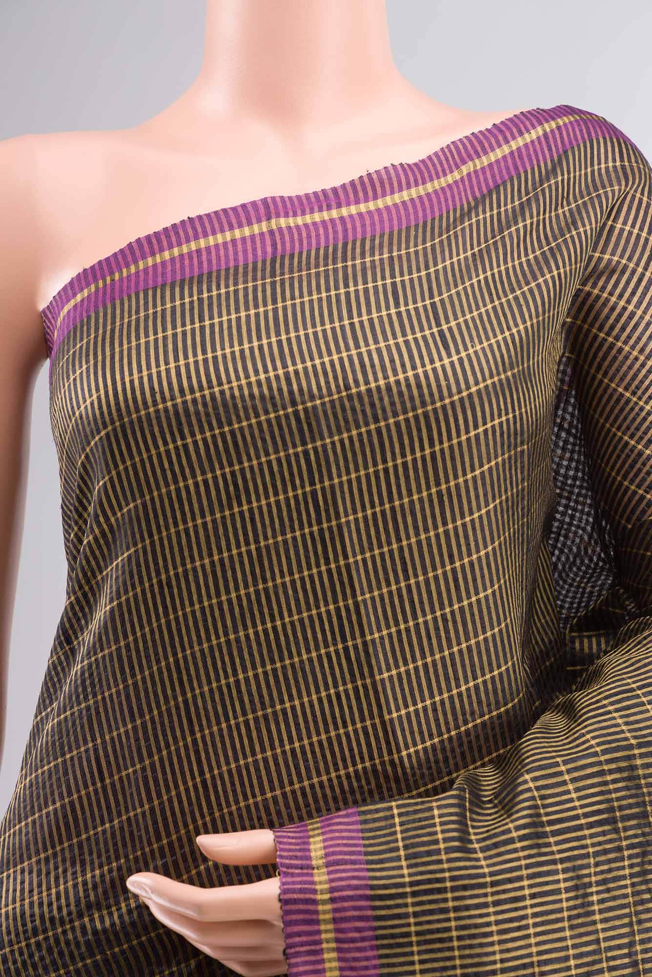 Orchid Dream-Black Bhagalpuri Tussar Silk Saree