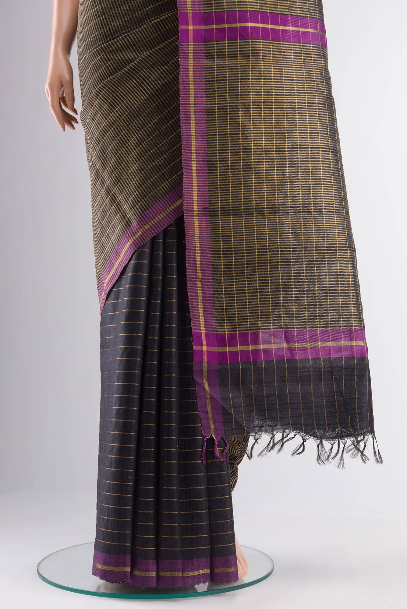 Orchid Dream-Black Bhagalpuri Tussar Silk Saree