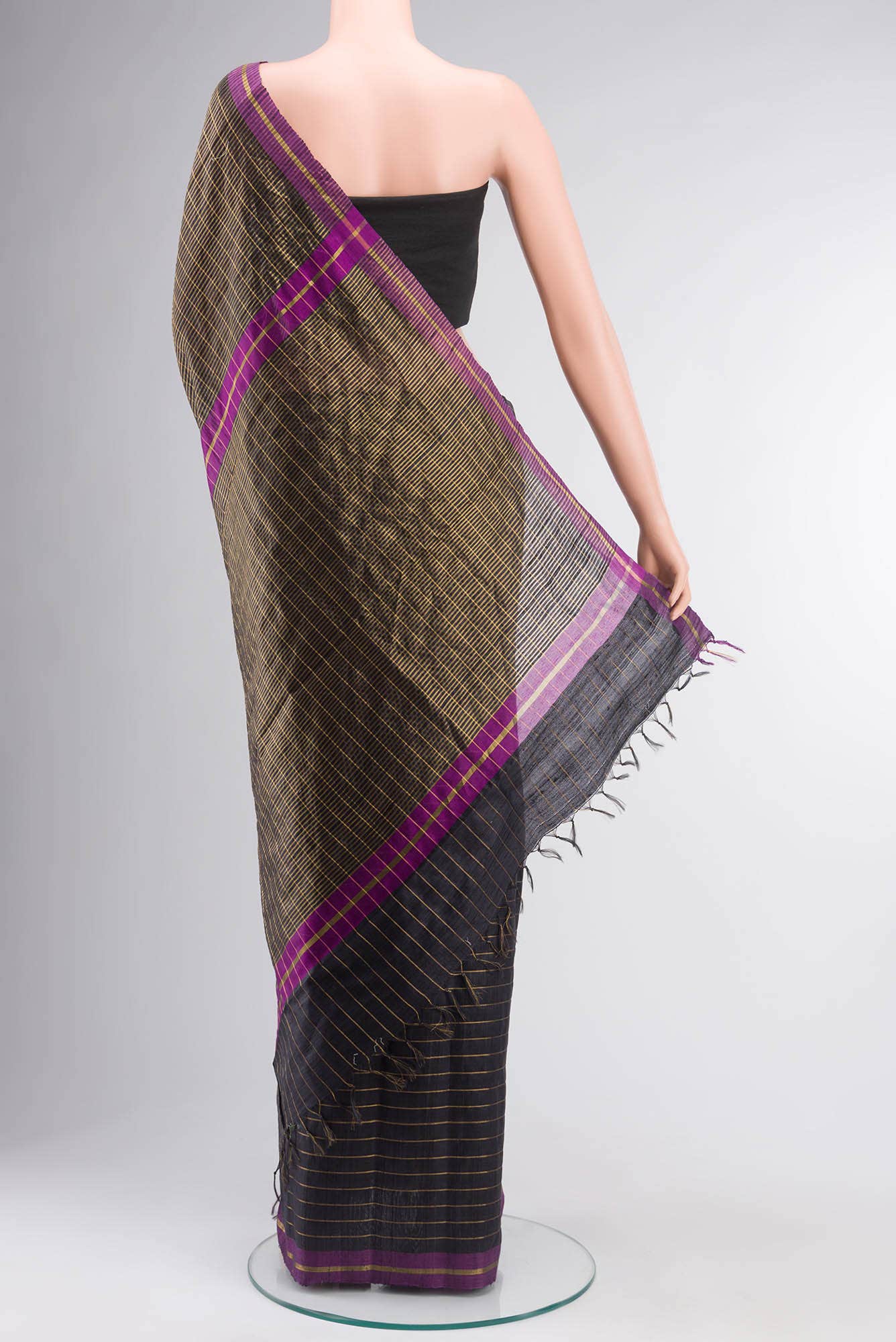 Orchid Dream-Black Bhagalpuri Tussar Silk Saree