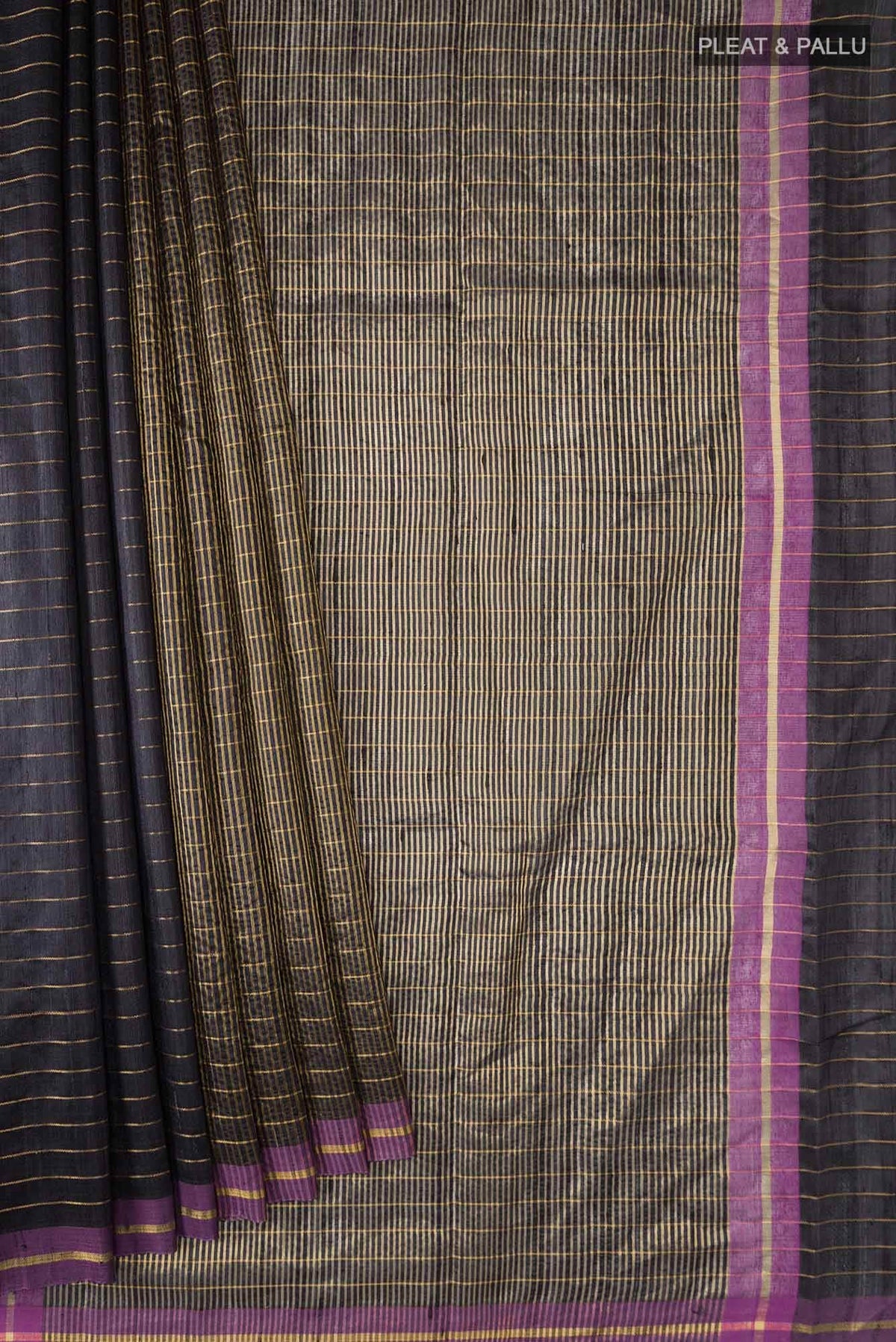 Orchid Dream-Black Bhagalpuri Tussar Silk Saree