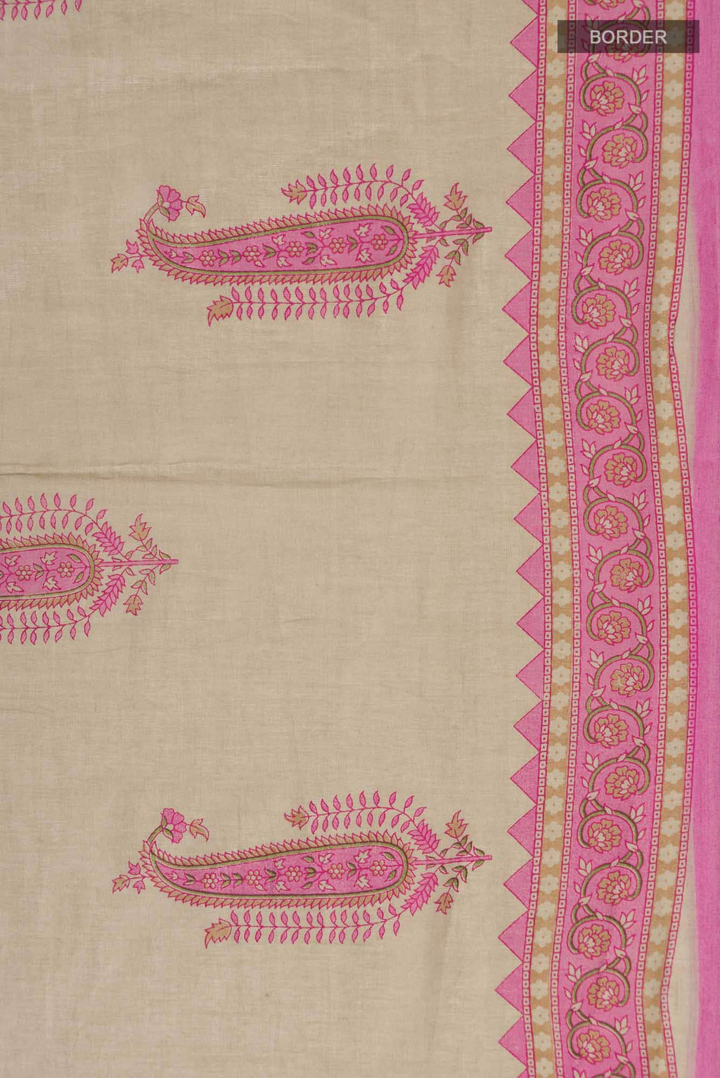 Beige Printed Cotton Saree