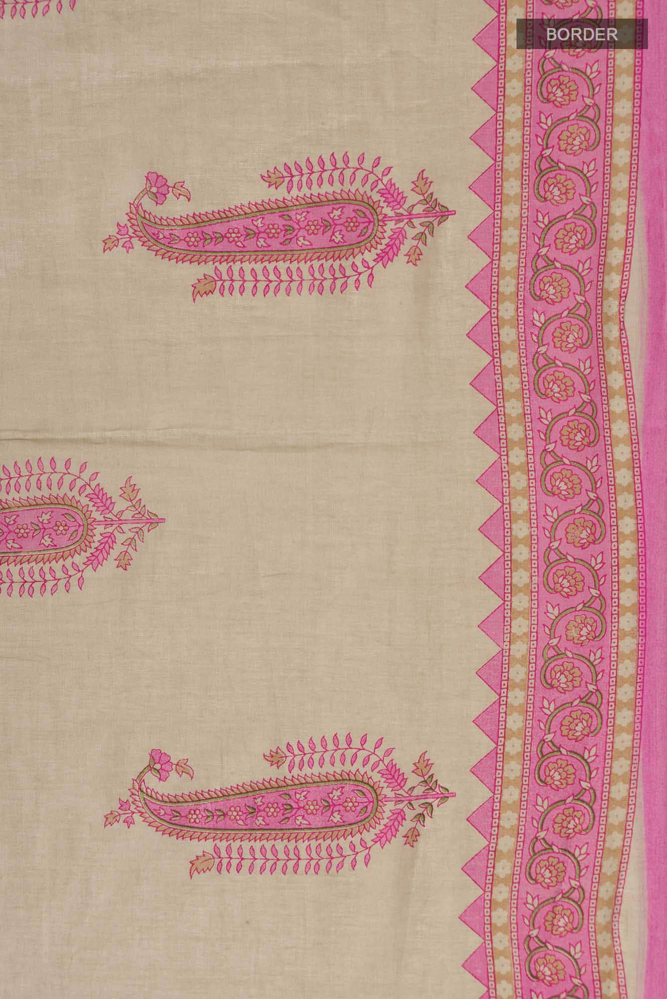 Beige Printed Cotton Saree