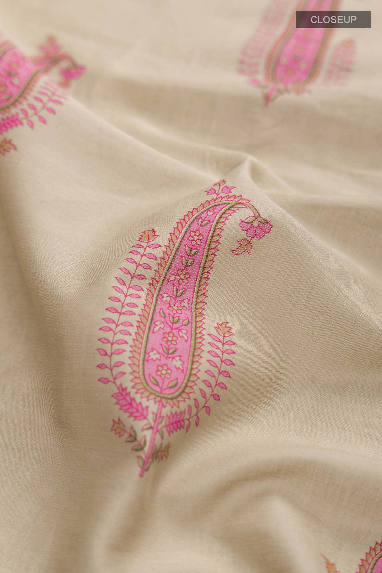 Beige Printed Cotton Saree
