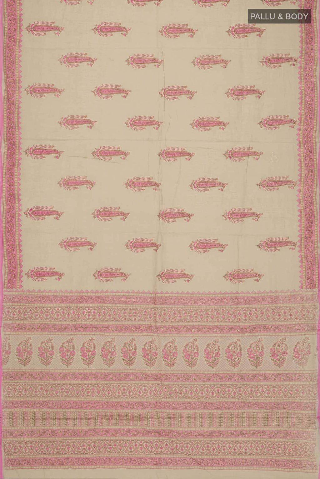 Beige Printed Cotton Saree