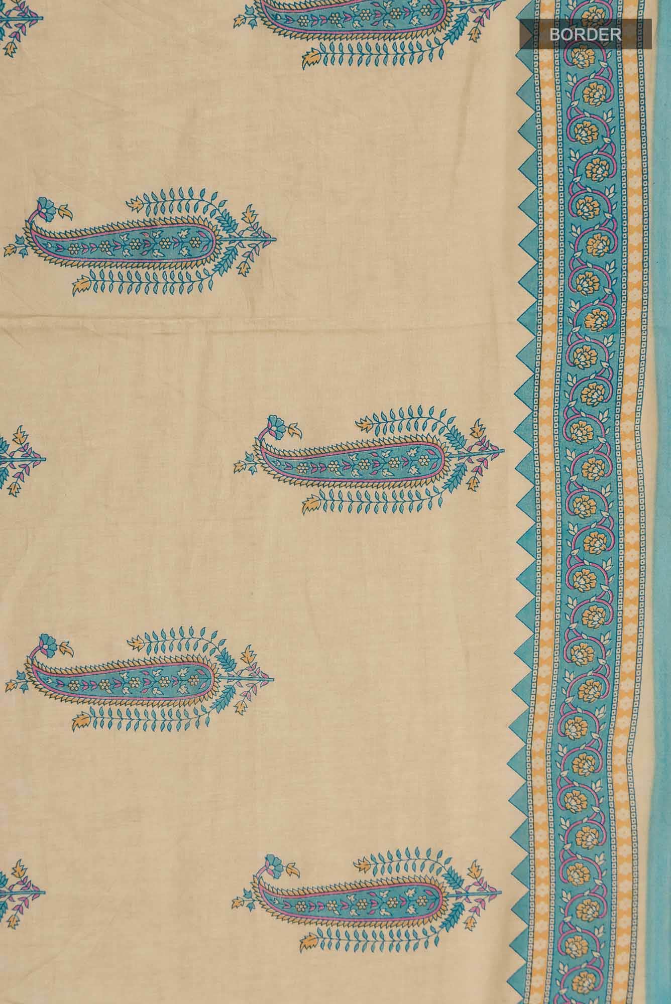Dark Beige Printed Cotton Saree