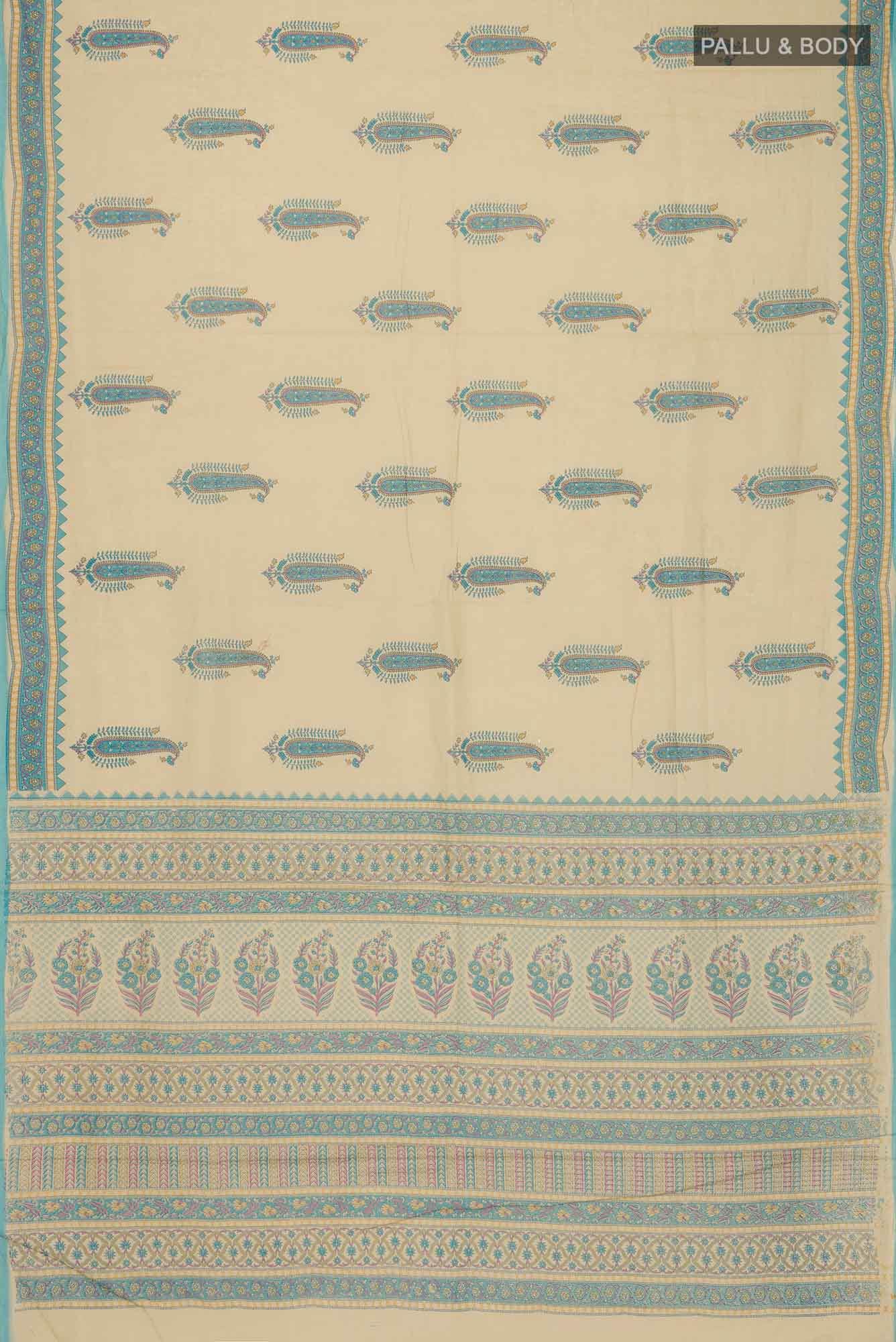 Dark Beige Printed Cotton Saree