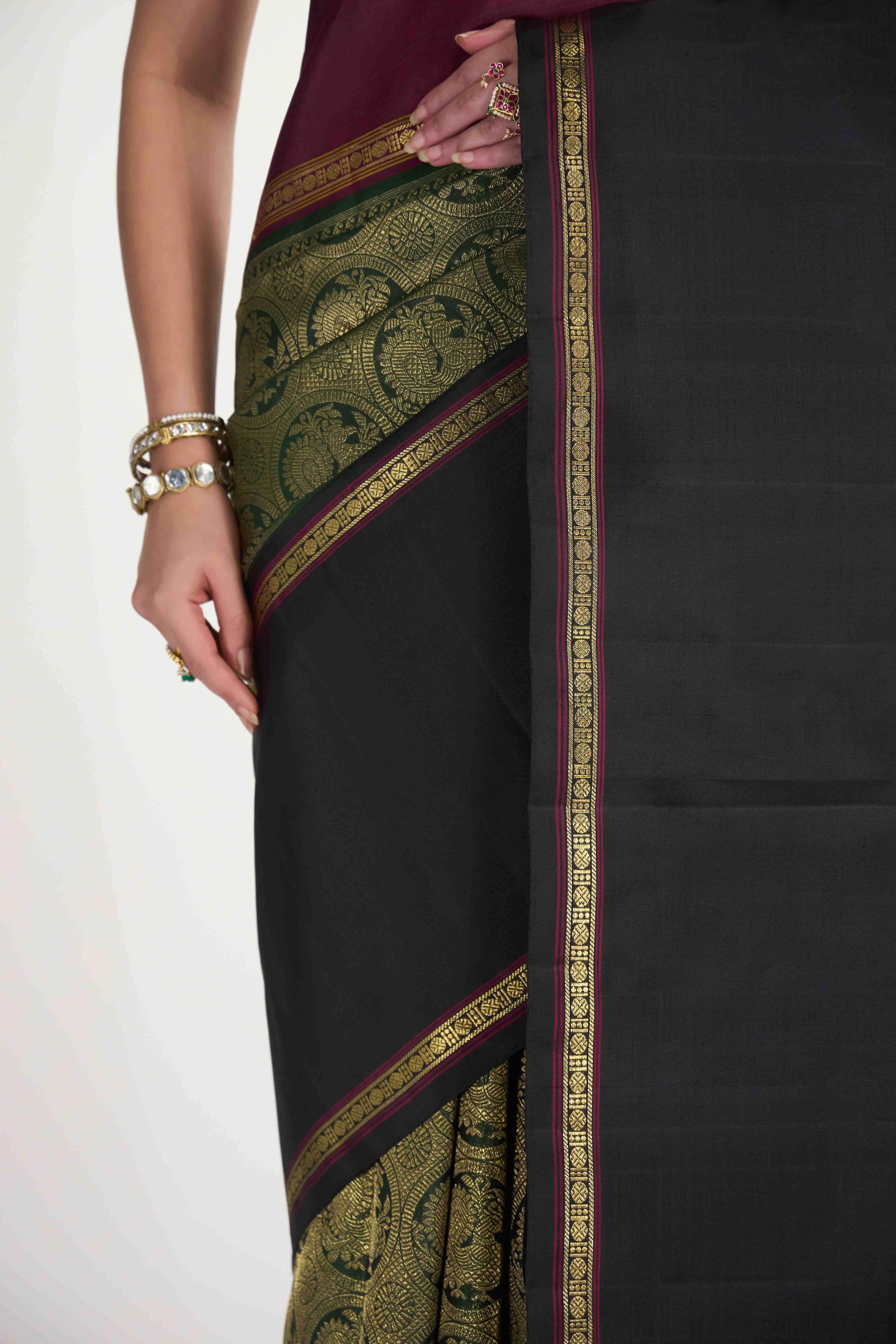 Nritya-Pure Silk Pure Gold Zari Green Kanchipuram Saree