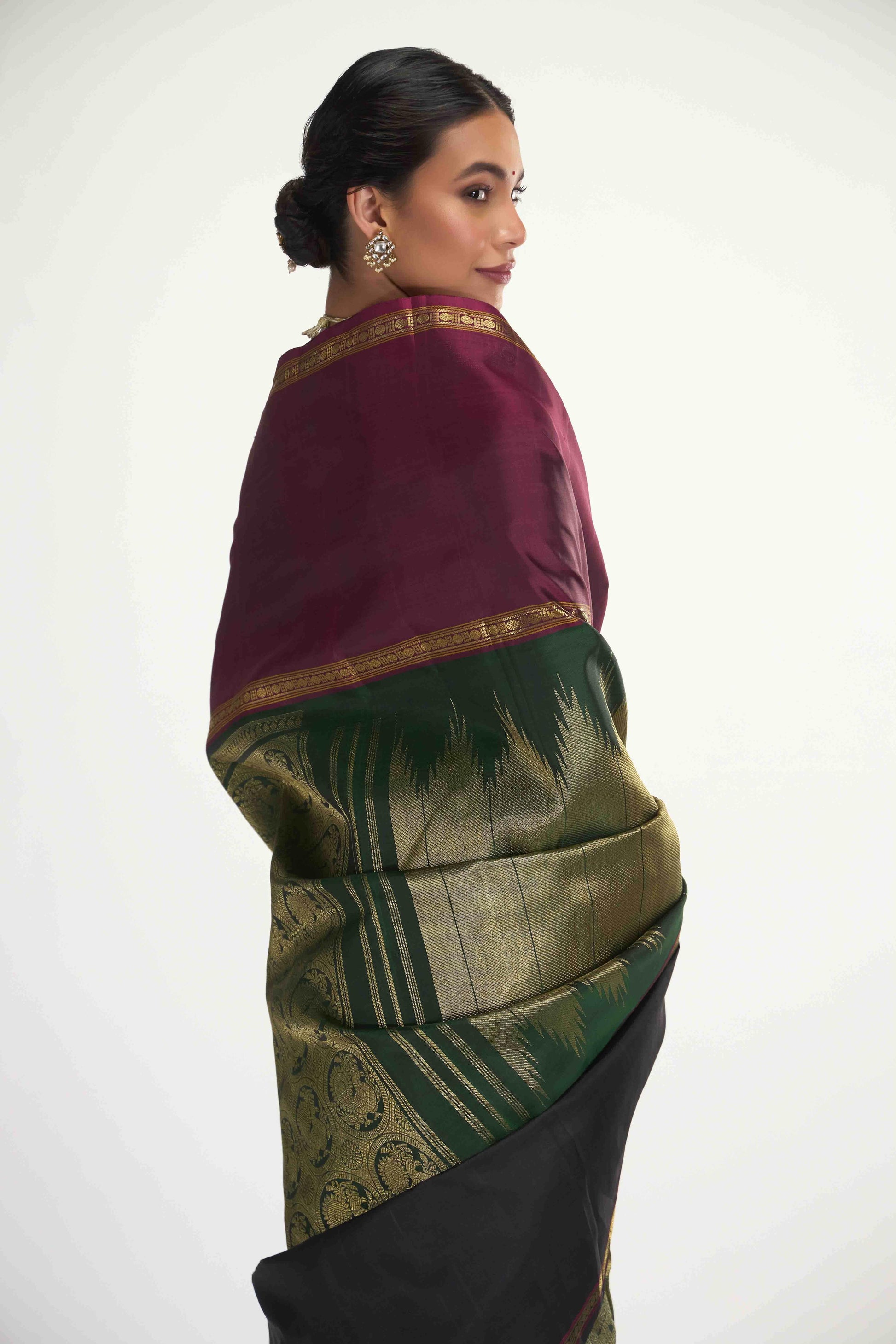 Nritya-Pure Silk Pure Gold Zari Green Kanchipuram Saree