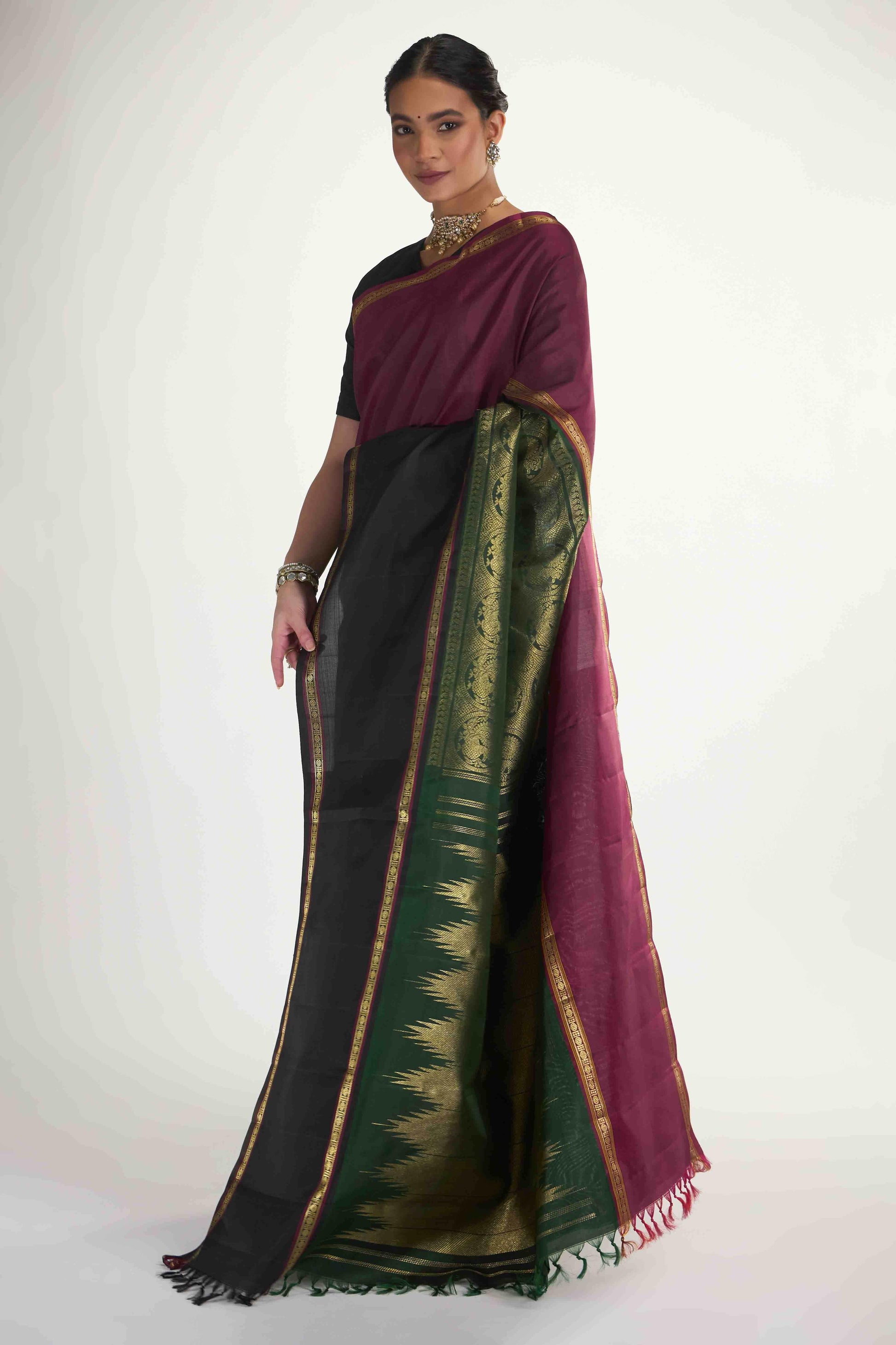 Nritya-Pure Silk Pure Gold Zari Green Kanchipuram Saree