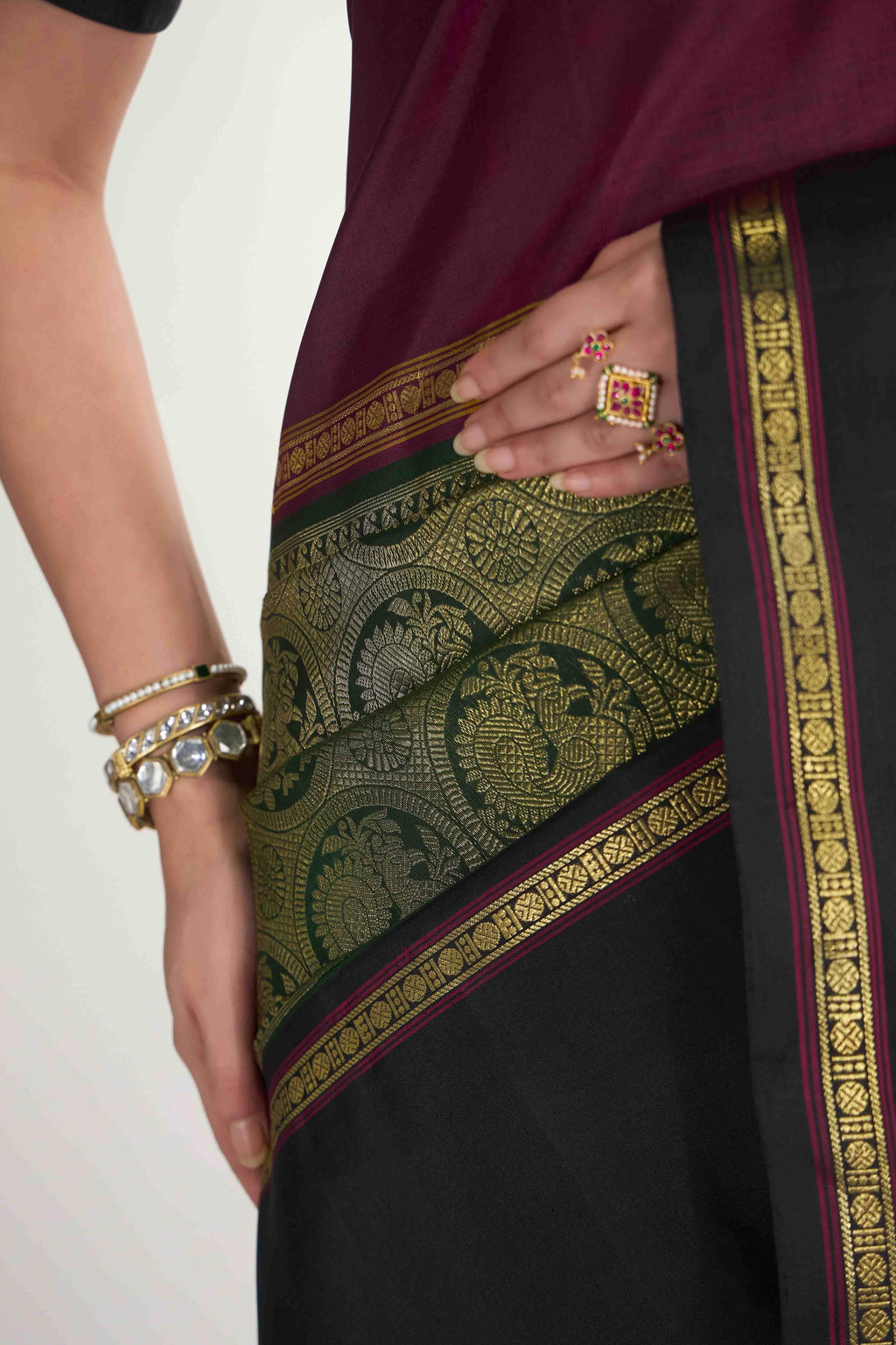 Nritya-Pure Silk Pure Gold Zari Green Kanchipuram Saree