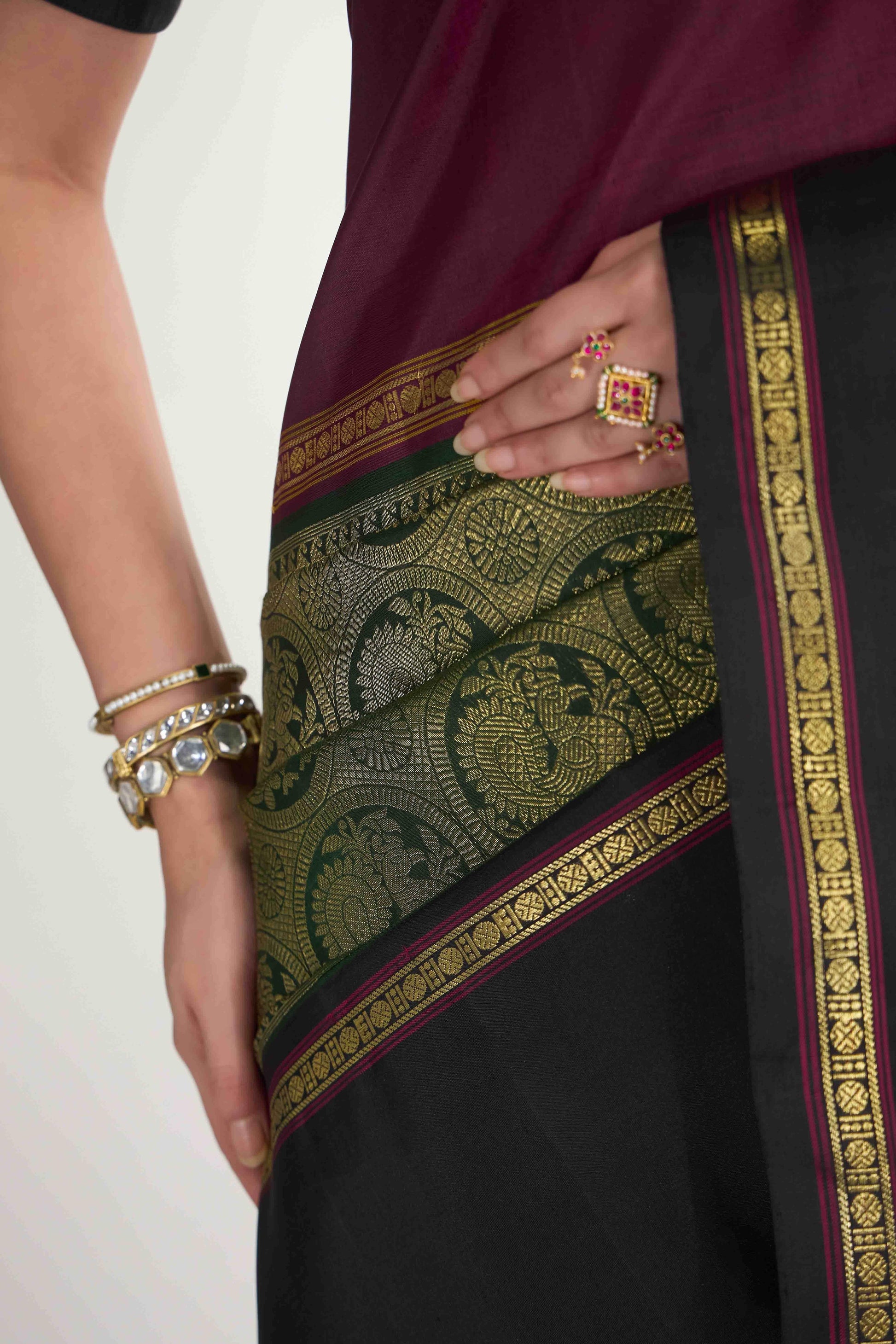 Nritya-Pure Silk Pure Gold Zari Green Kanchipuram Saree