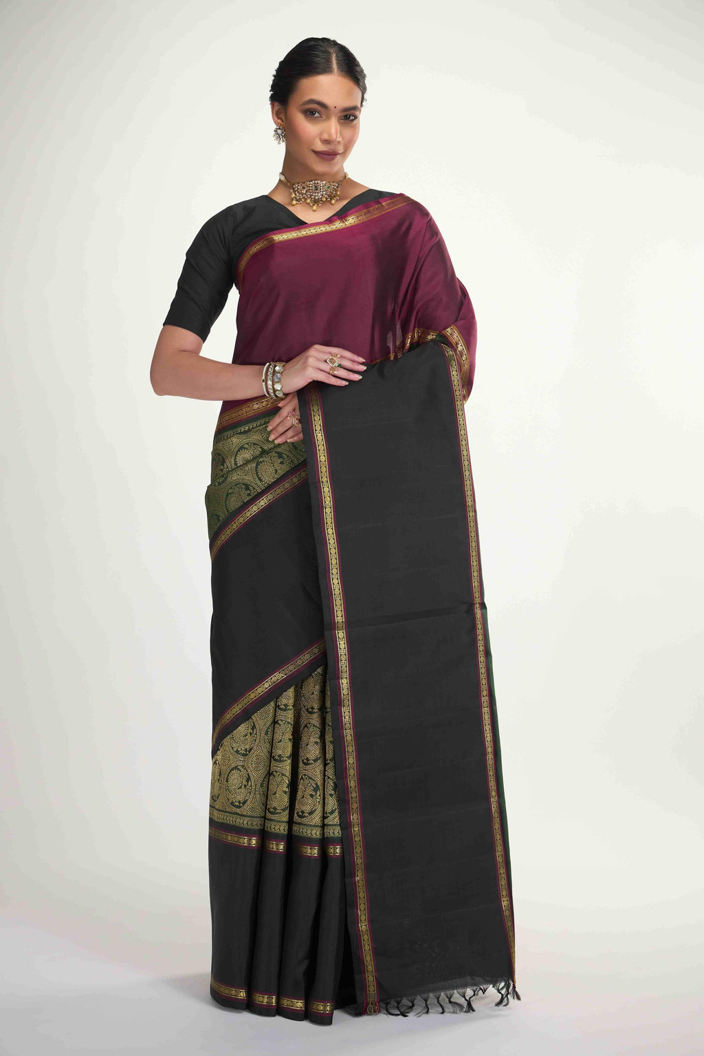 Nritya-Pure Silk Pure Gold Zari Green Kanchipuram Saree