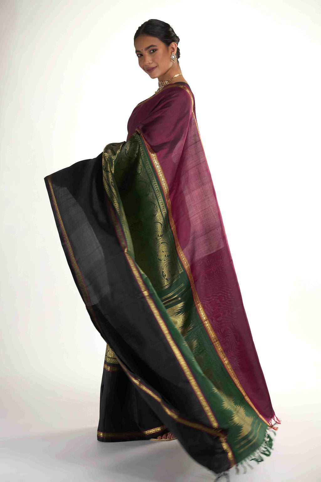 Nritya-Pure Silk Pure Gold Zari Green Kanchipuram Saree