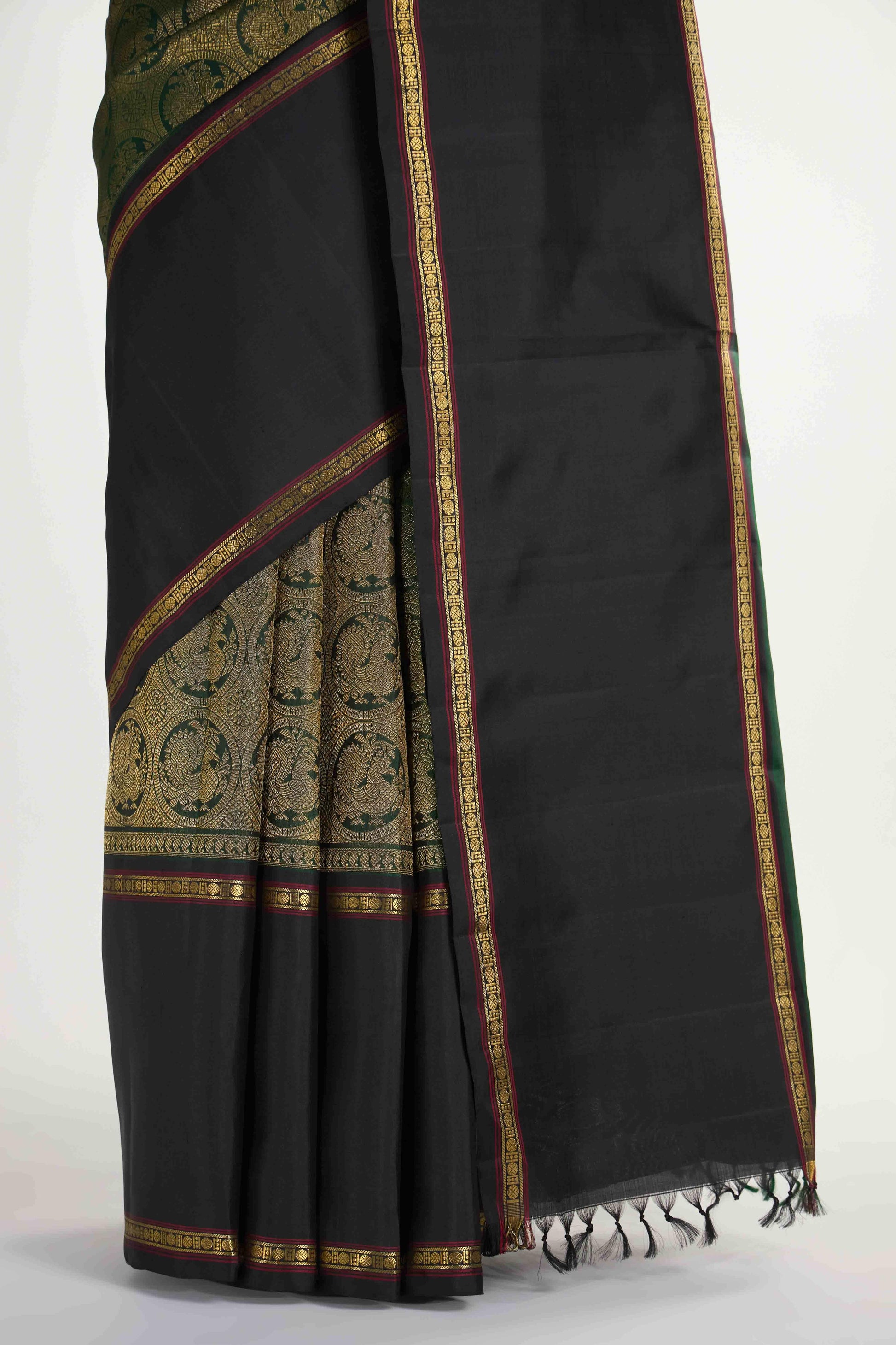 Nritya-Pure Silk Pure Gold Zari Green Kanchipuram Saree