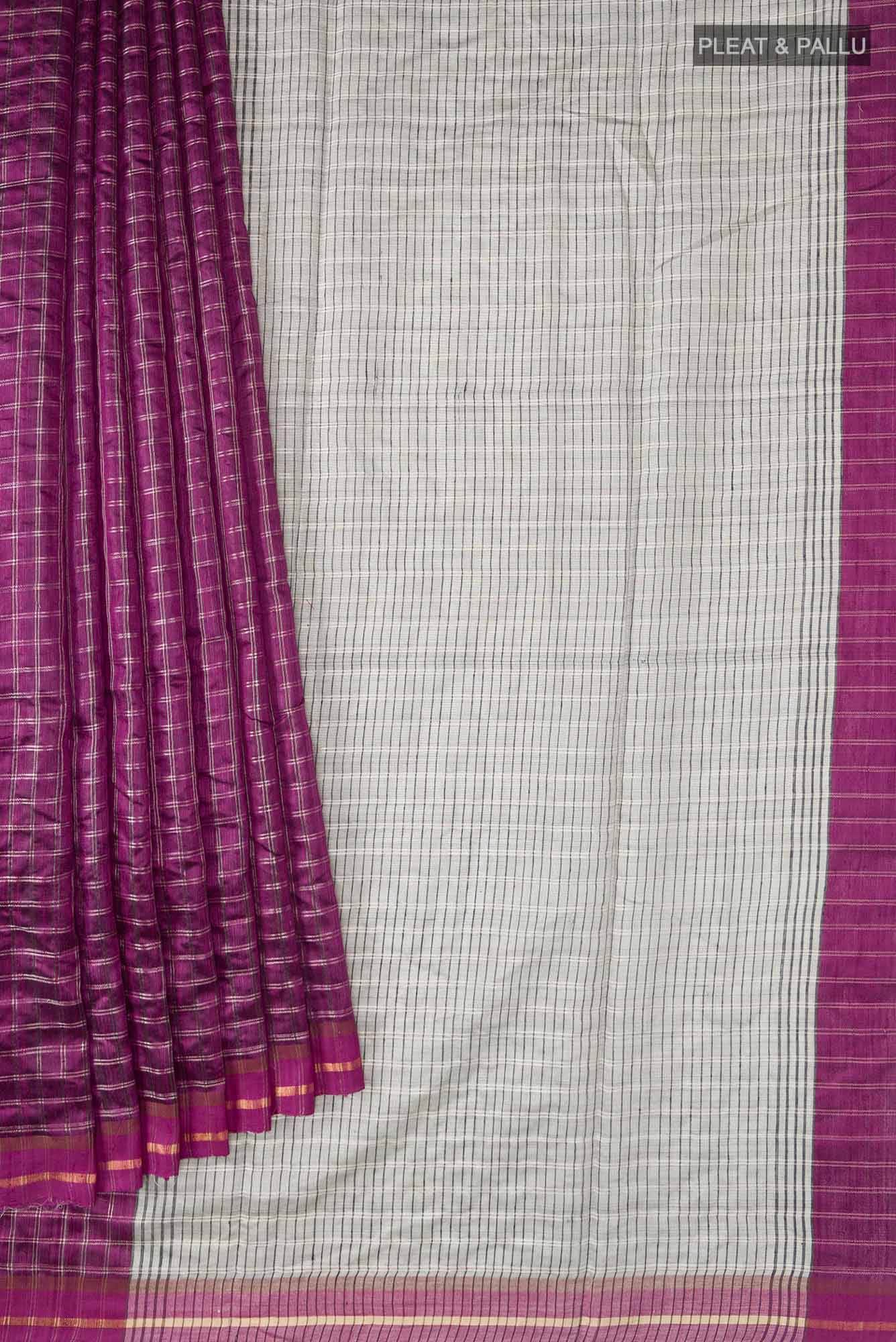 Metallic Magenta-Magenta Bhagalpuri Tussar Silk Saree