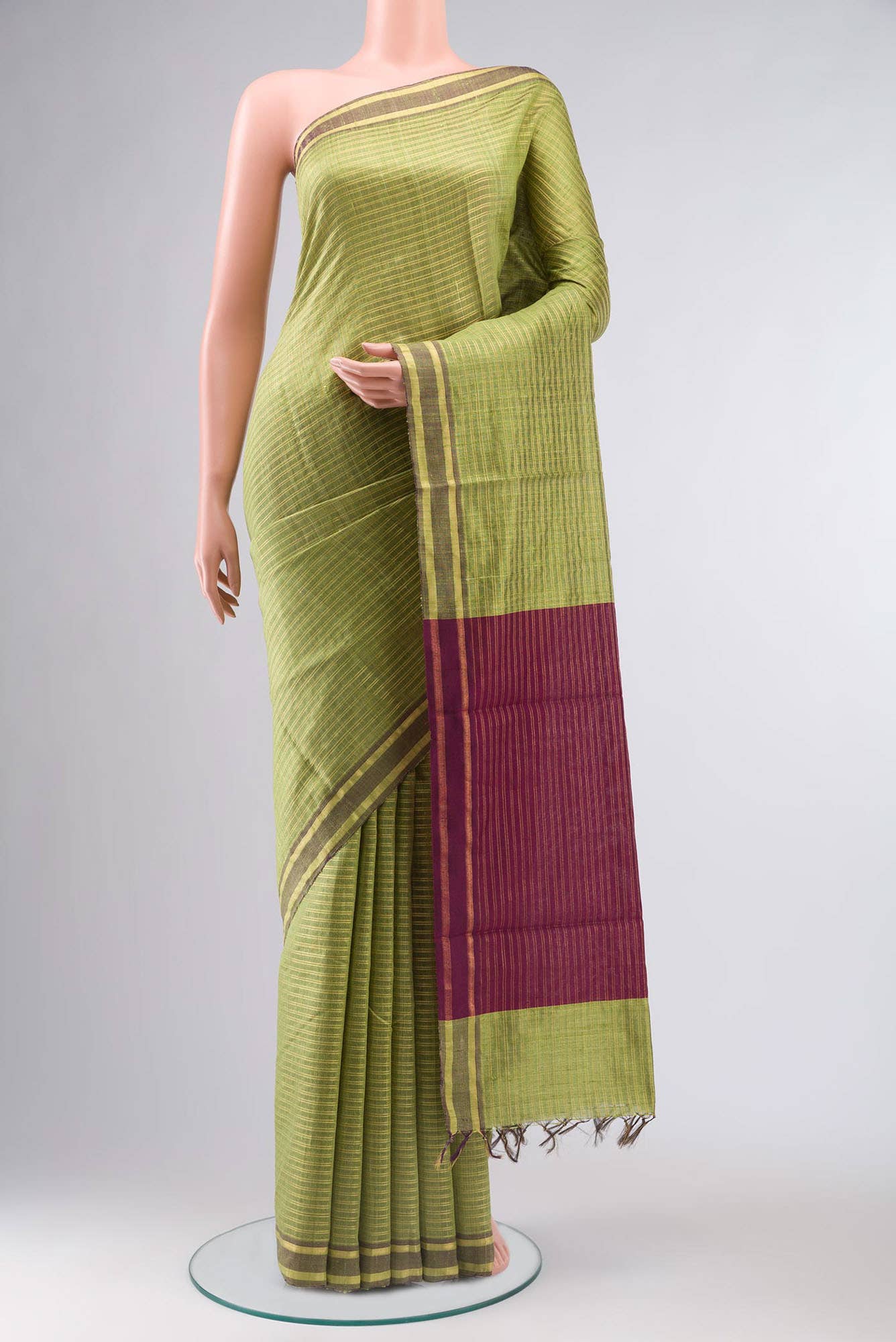 Akira-Olive Green Bhagalpuri Tussar Silk Saree