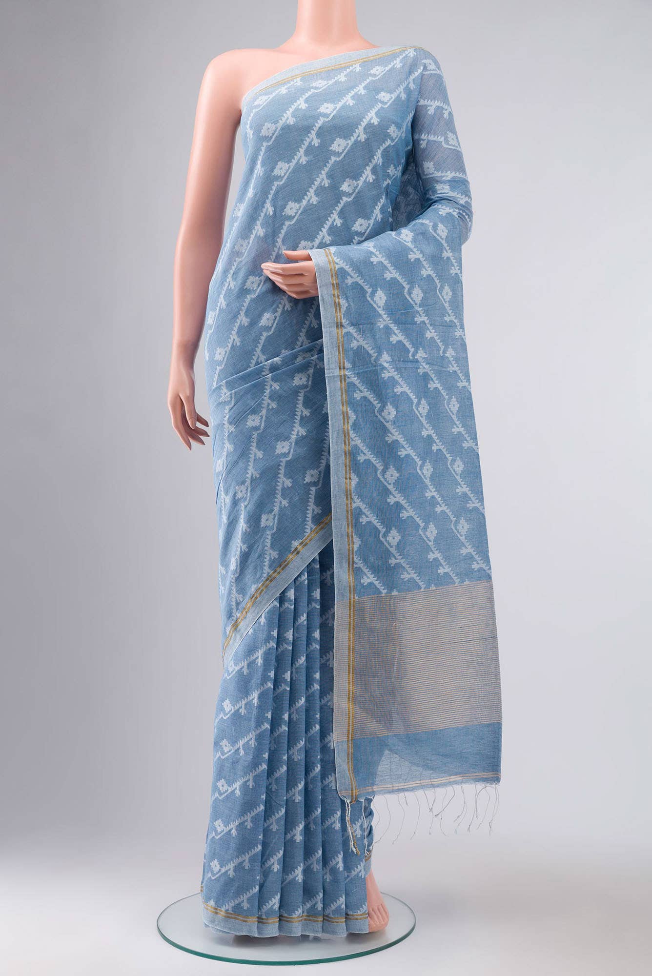 Bimala-Dusty Blue Bengal Cotton Saree