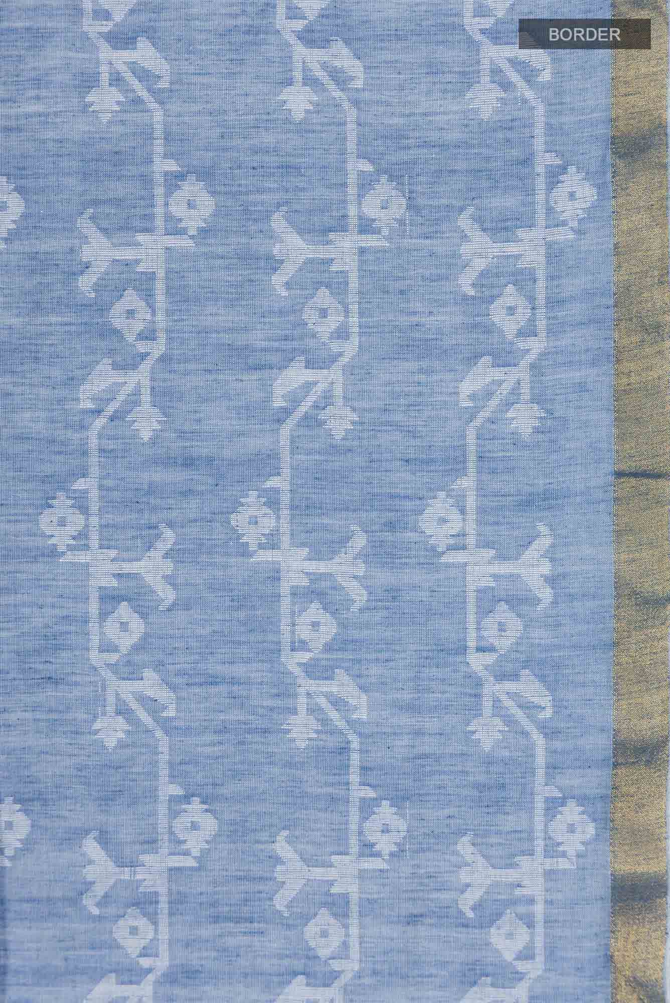 Kadambini-Dusty Blue Bengal Cotton Saree