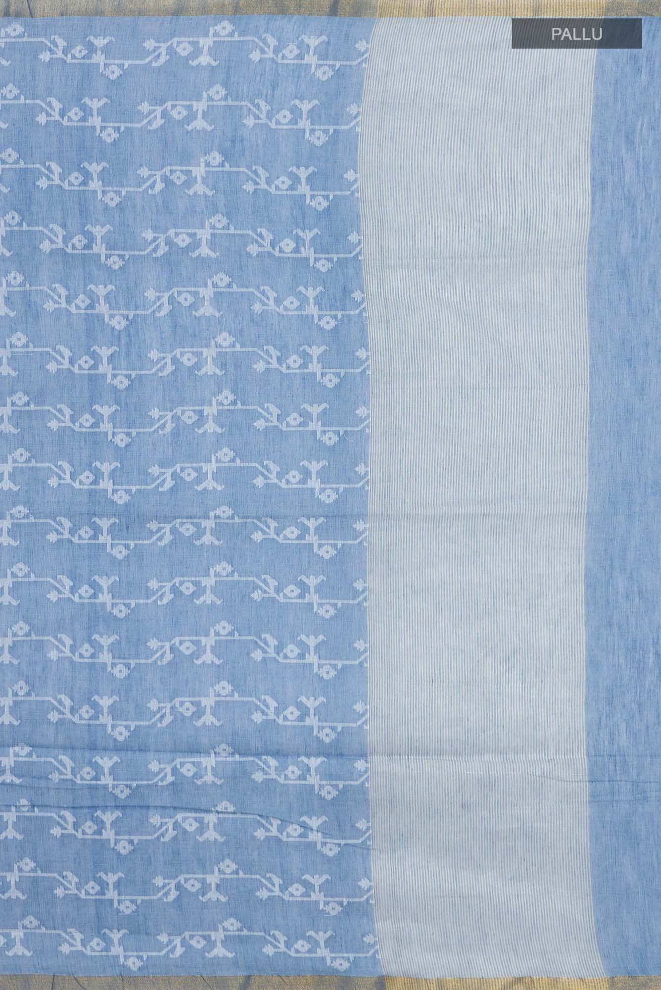 Kadambini-Dusty Blue Bengal Cotton Saree