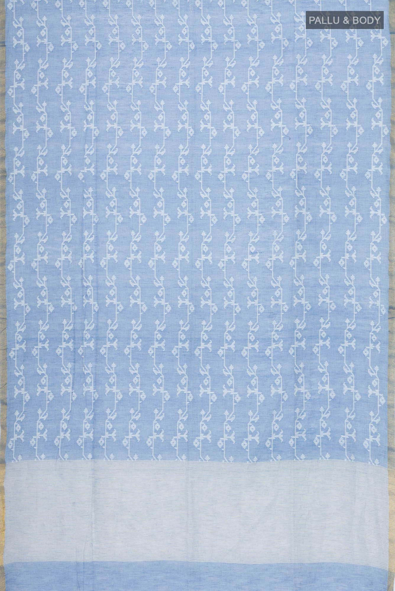 Kadambini-Dusty Blue Bengal Cotton Saree