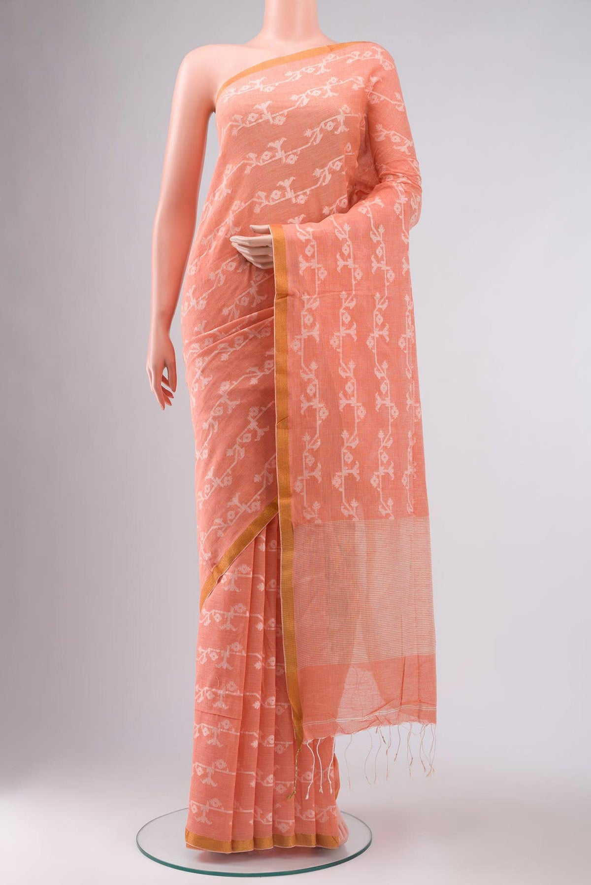 Kadambini-Peach Bengal Cotton Saree