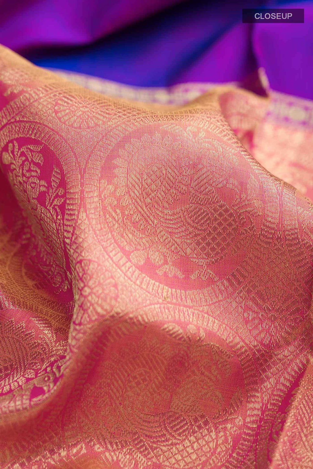 Nritya-Pure Silk Pure Gold Zari Yellow with Pink Dual Tone Kanchipuram Saree