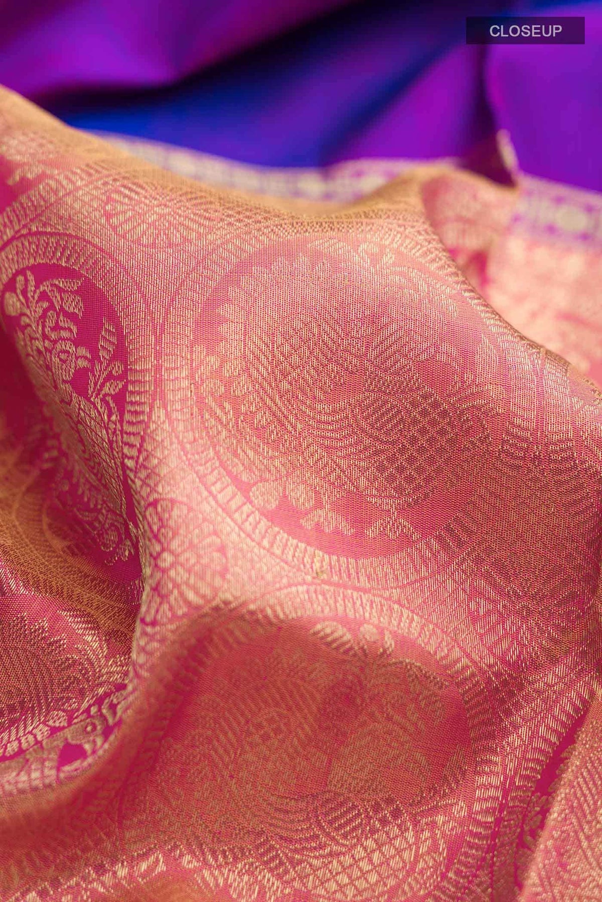 Nritya-Pure Silk Pure Gold Zari Yellow with Pink Dual Tone Kanchipuram Saree
