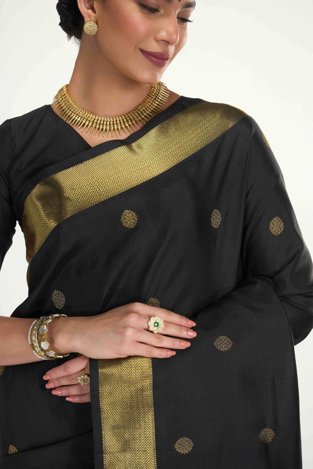 Thiruvakshi-Pure Silk Pure Gold Zari Black Kanchipuram Saree