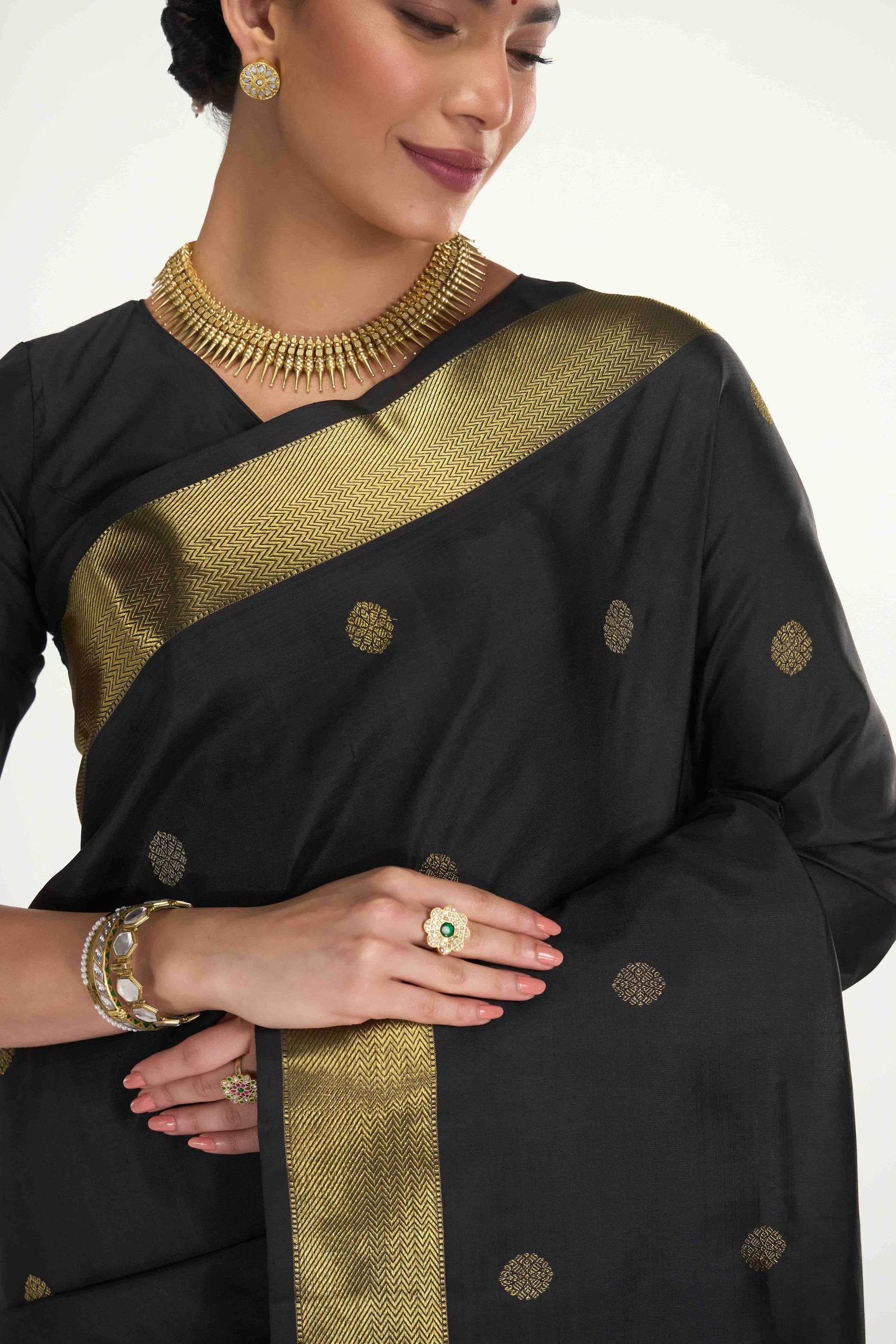 Thiruvakshi-Pure Silk Pure Gold Zari Black Kanchipuram Saree