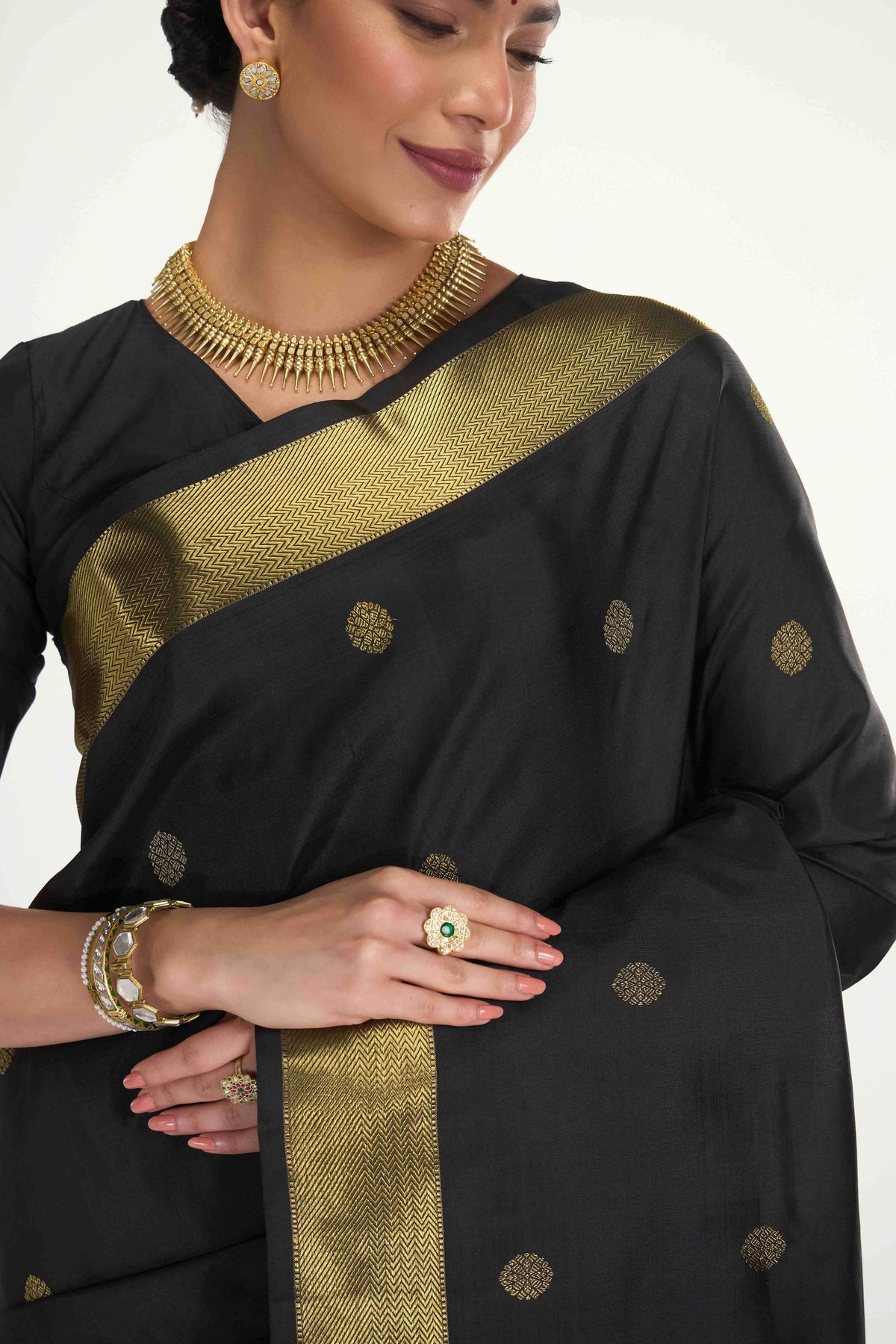 Thiruvakshi-Pure Silk Pure Gold Zari Black Kanchipuram Saree
