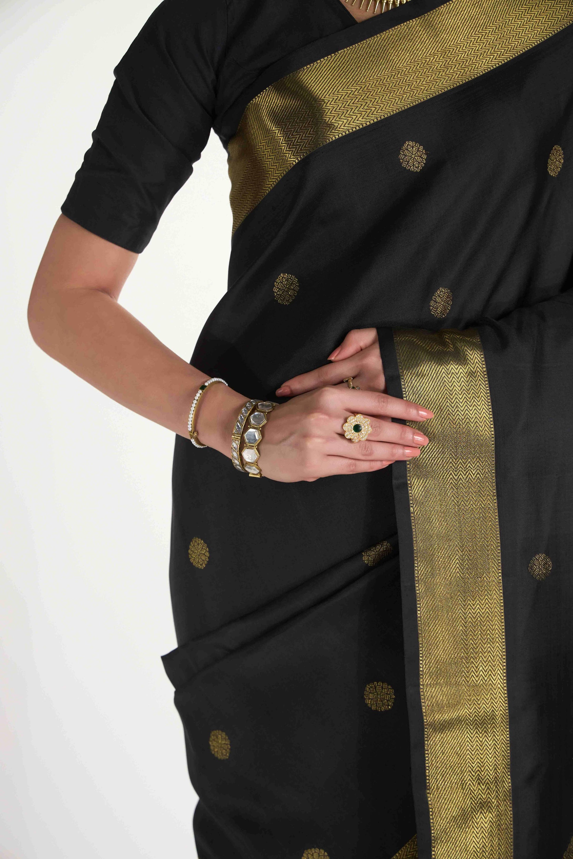 Thiruvakshi-Pure Silk Pure Gold Zari Black Kanchipuram Saree