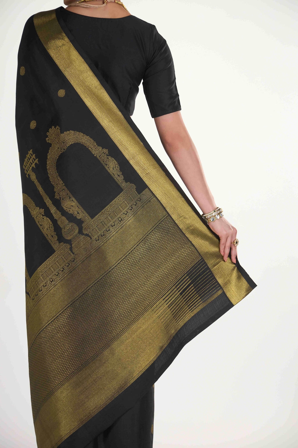 Thiruvakshi-Pure Silk Pure Gold Zari Black Kanchipuram Saree