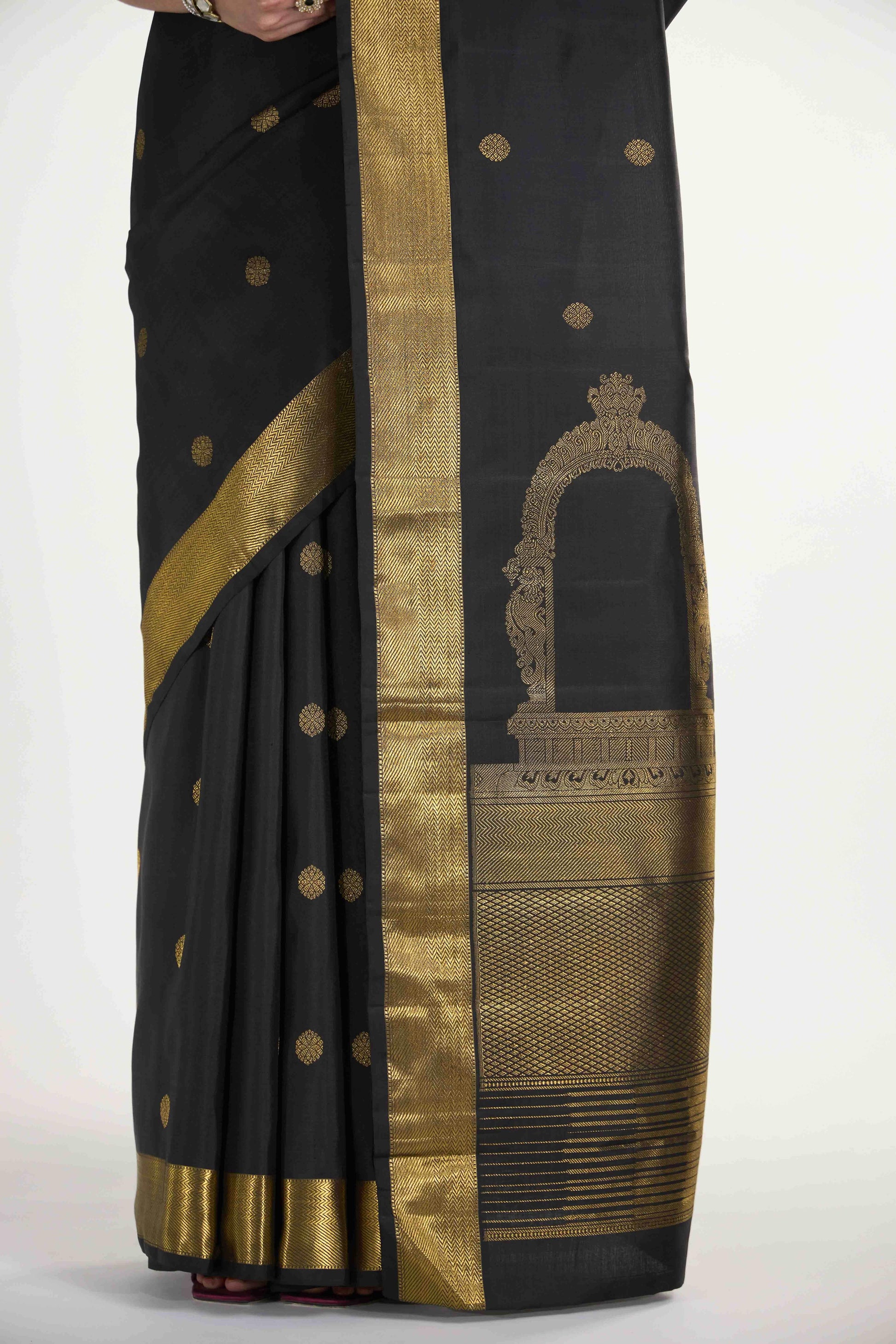Thiruvakshi-Pure Silk Pure Gold Zari Black Kanchipuram Saree
