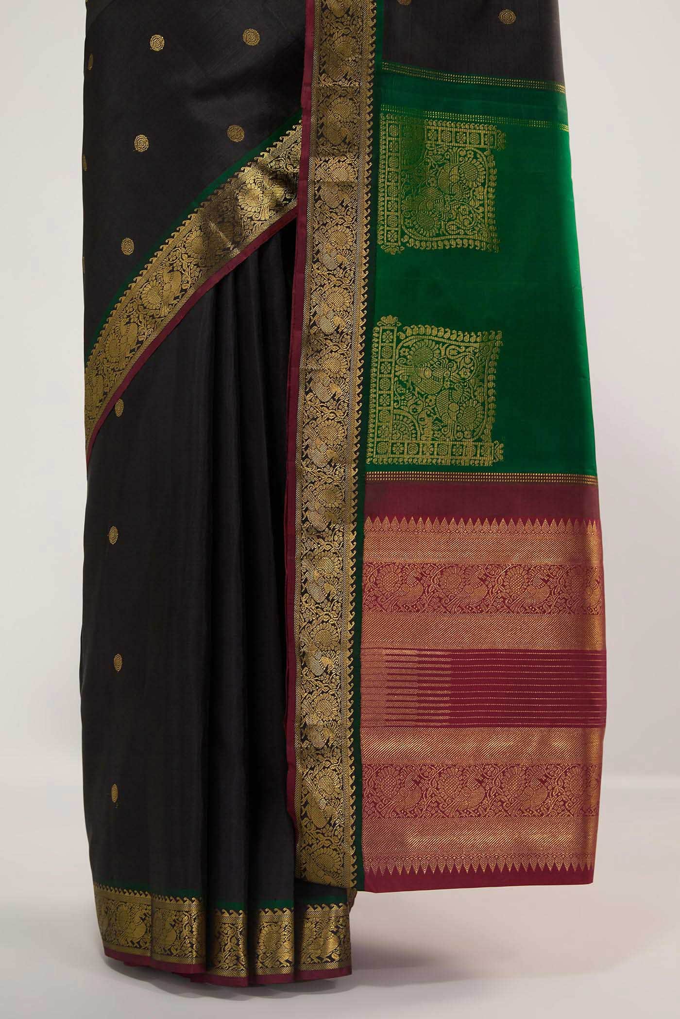 Dvisha-Pure Silk Pure Gold Zari Black Kanchipuram Saree