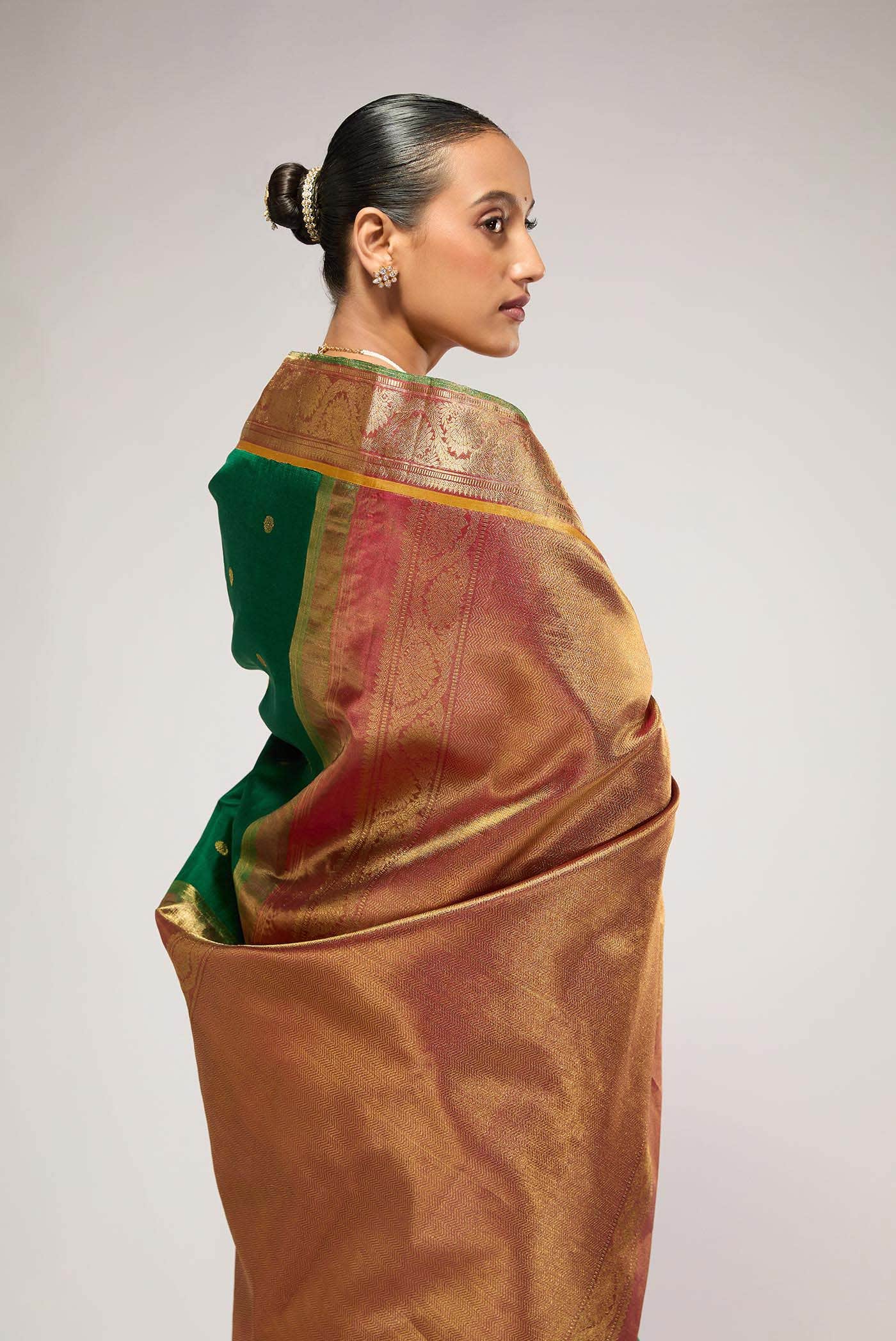 Suvarna-Pure Silk Pure Gold Zari Green Kanchipuram Saree