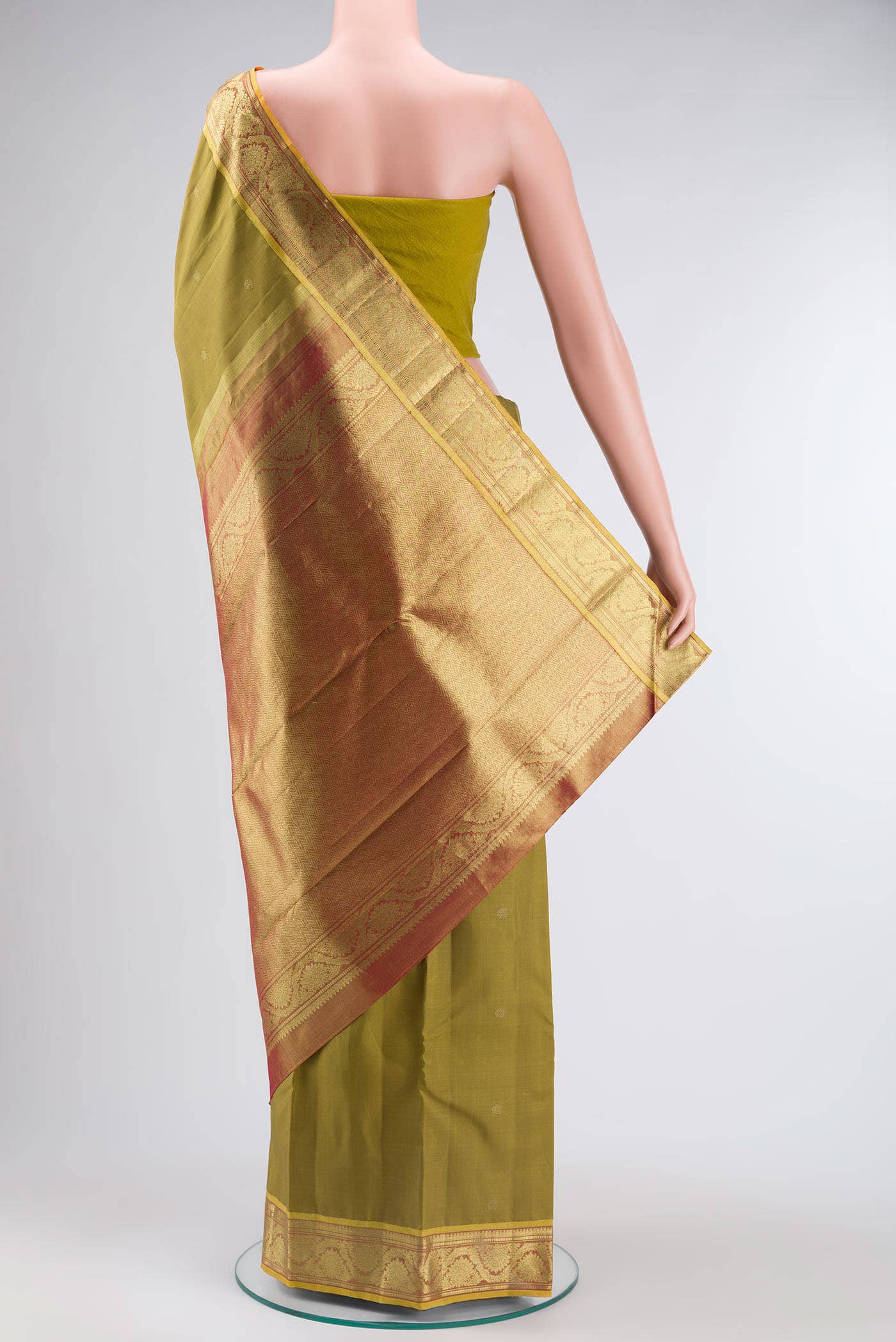 Suvarna-Pure Silk Pure Gold Zari Olive Green Kanchipuram Saree