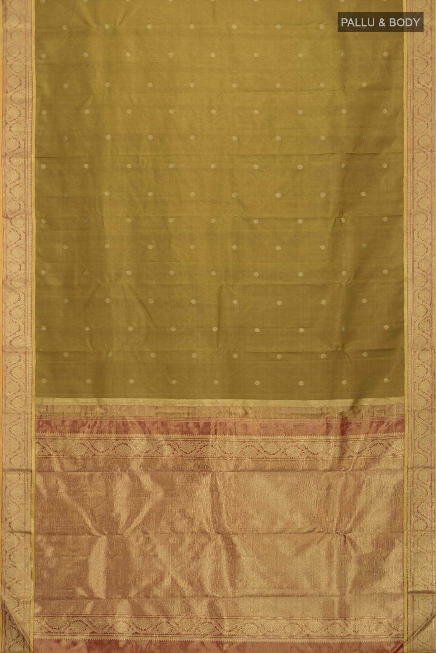 Suvarna-Pure Silk Pure Gold Zari Olive Green Kanchipuram Saree