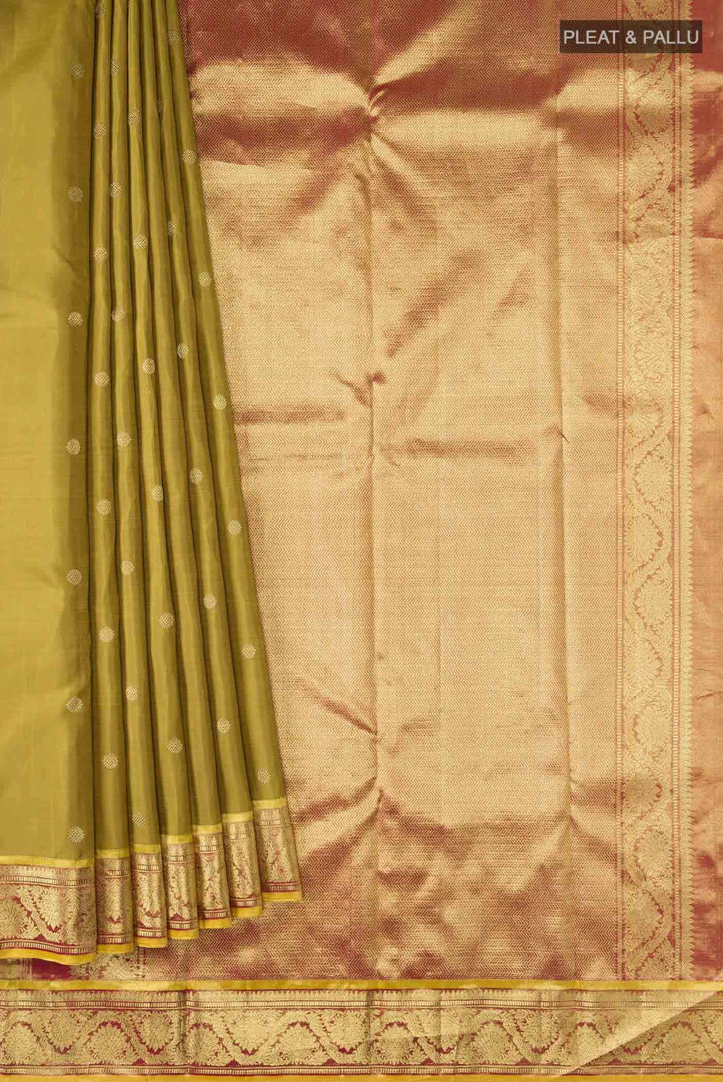 Suvarna-Pure Silk Pure Gold Zari Olive Green Kanchipuram Saree