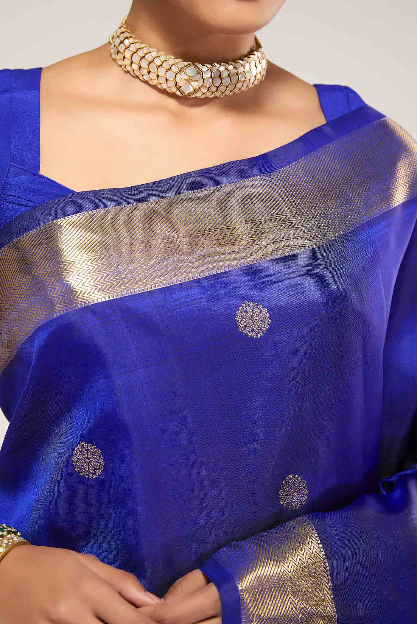 Thiruvakshi-Pure Silk Pure Gold Zari Blue Kanchipuram Saree