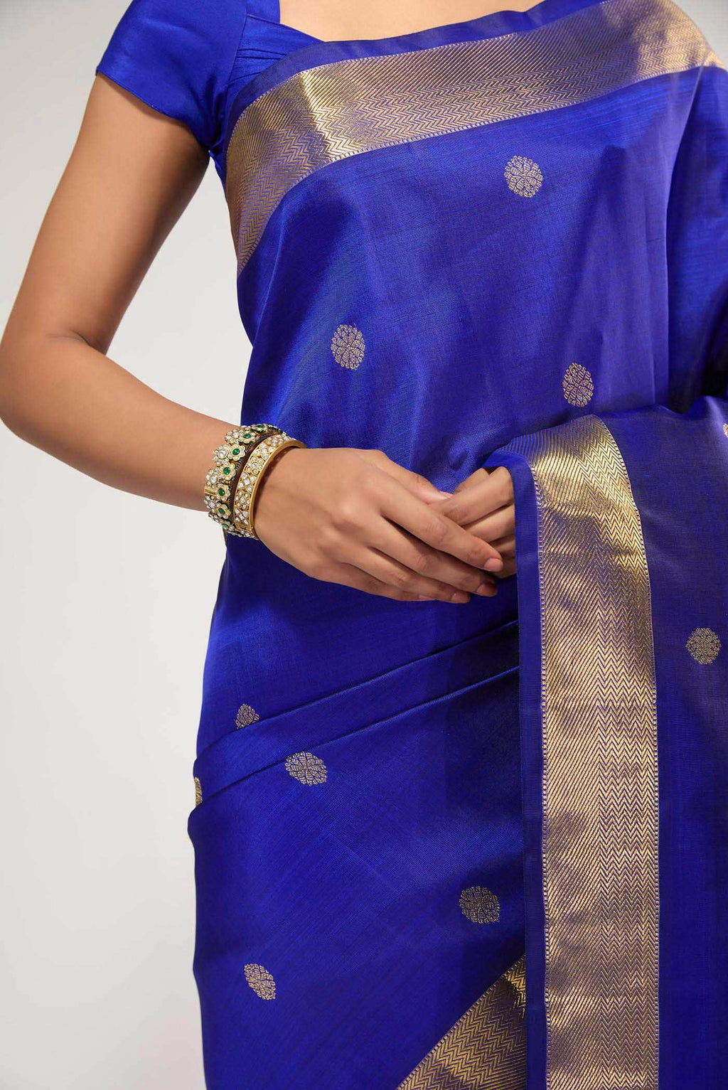 Thiruvakshi-Pure Silk Pure Gold Zari Blue Kanchipuram Saree