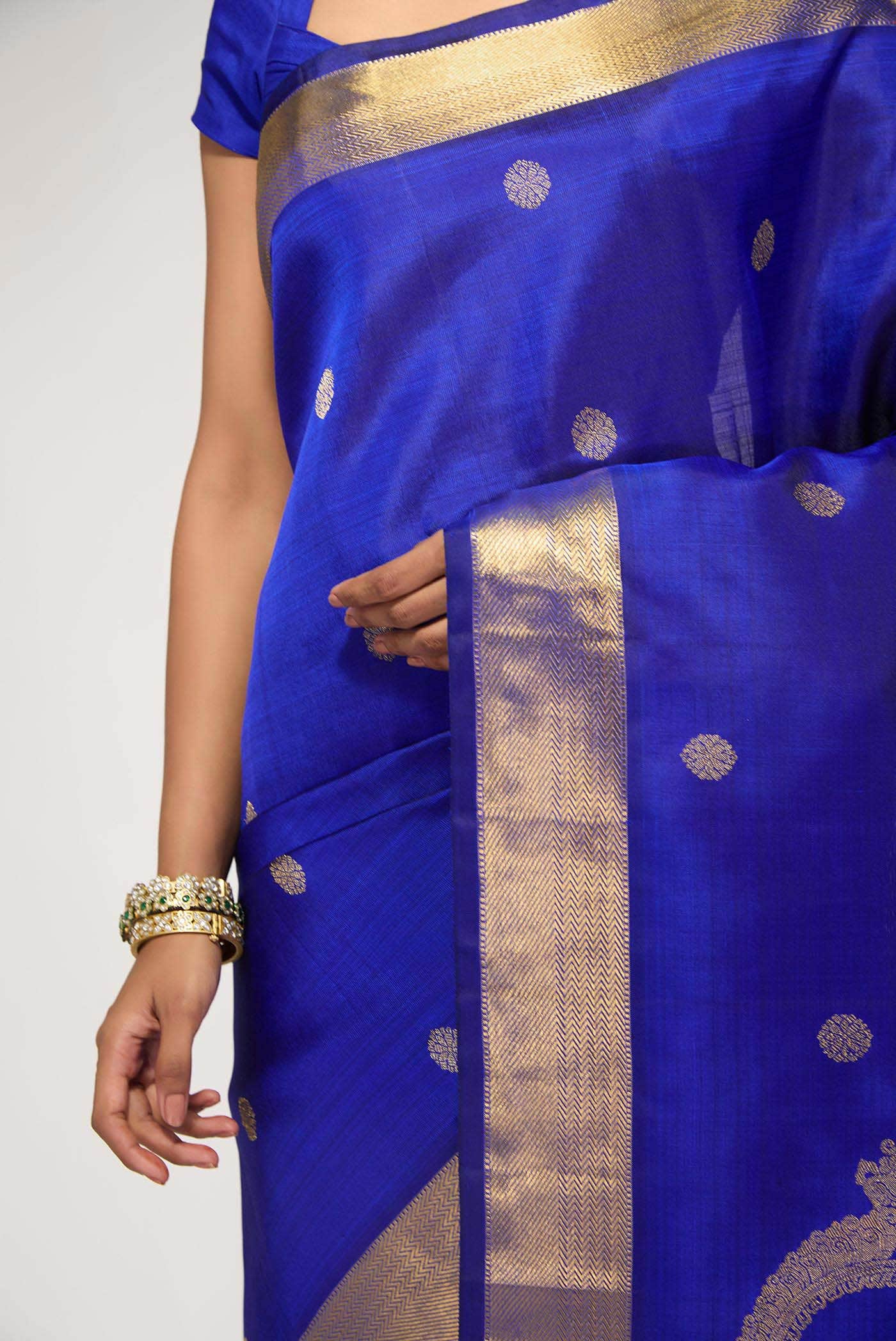 Thiruvakshi-Pure Silk Pure Gold Zari Blue Kanchipuram Saree