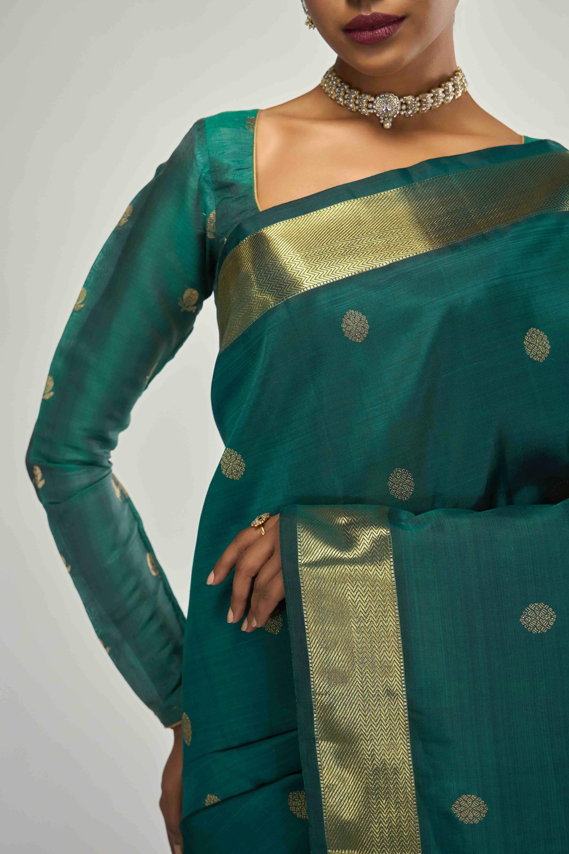 Thiruvakshi-Pure Silk Pure Gold Zari Green Kanchipuram Saree